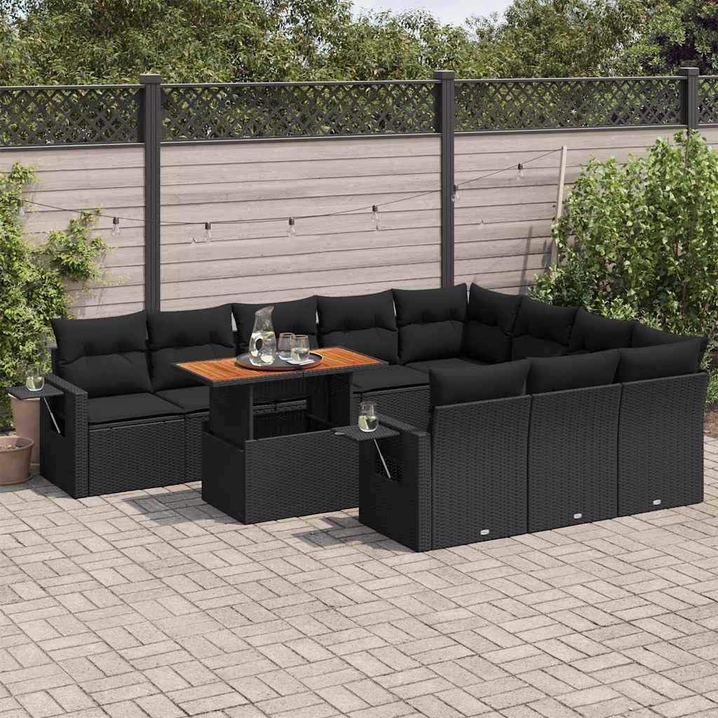 Hothingwell Salon ogrodowy 11 sztuk czarna pleciona żywica