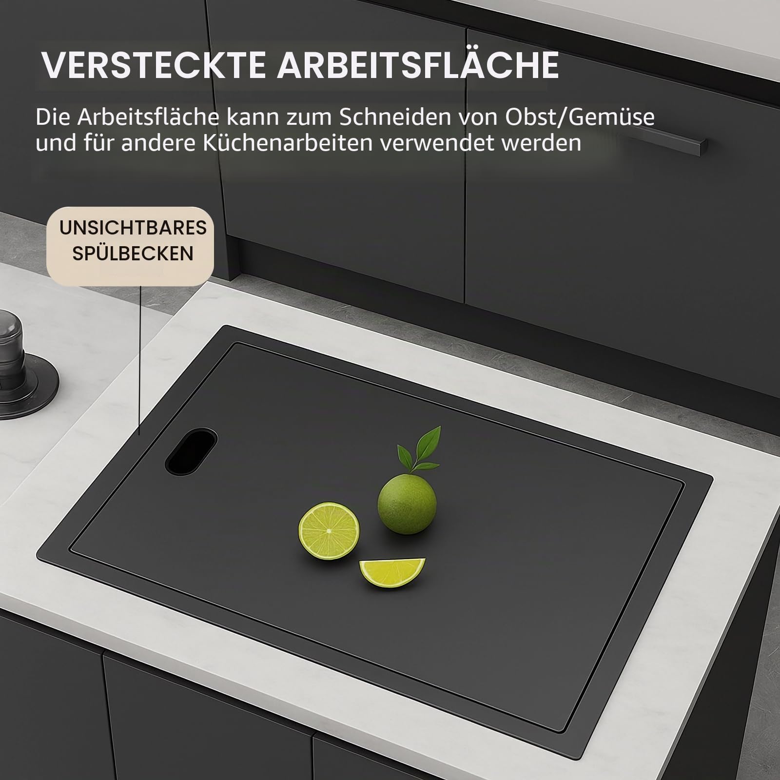 Camping Spülbecken Edelstahl Spüle mit Armatur Set und Abdeckung | Spülbecken Schwarz Versteckte Spüle Klein Multifunktionale Bar/Wohnmobil Spülbecken mit Ablaufgarnitur