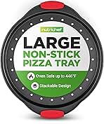 NutriChef 13-Inch Nonstick Pizza Tray - Round Carbon Steel Non-Stick Pizza Baking Pan with Perforated Holes, Premium Bakeware Pizza Screen with Silicone Grip Handles, Dishwasher Safe - NCBPIZ1
