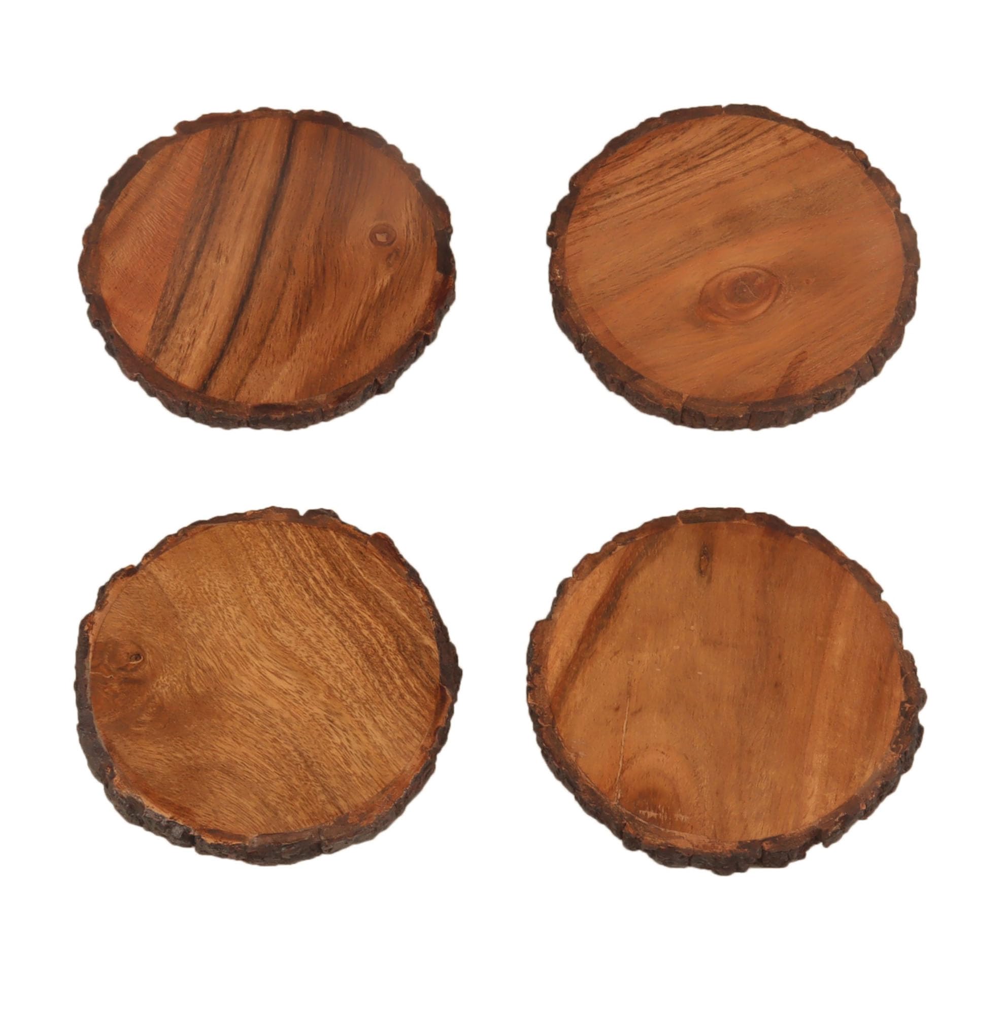 IHI EST. 1986 Bark Edge Coaster Set, 4 Piece Natural Wood Drink Coasters, 4 Inch Round Rustic Tree Slice Coasters for Coffee Tables, Dining Rooms, Cabins & Farmhouse Decor