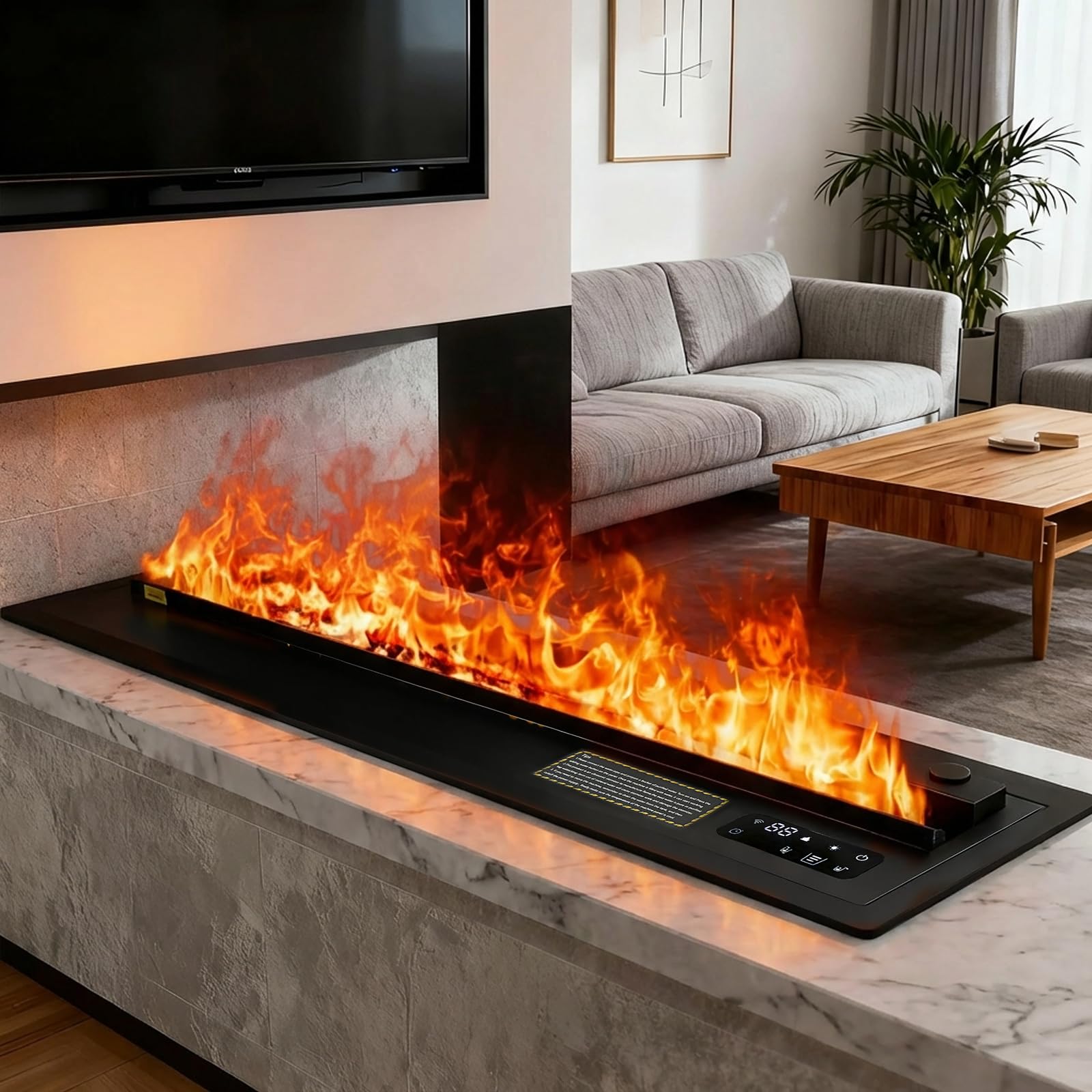 Electric Fireplace Water Vapor Fireplace Recessed Multicolour Realistic Atomized Flame with Manual Water Control and Remote Control,with 1.5m Power Cord,Size: L50 x W24x H20 cm 50cm