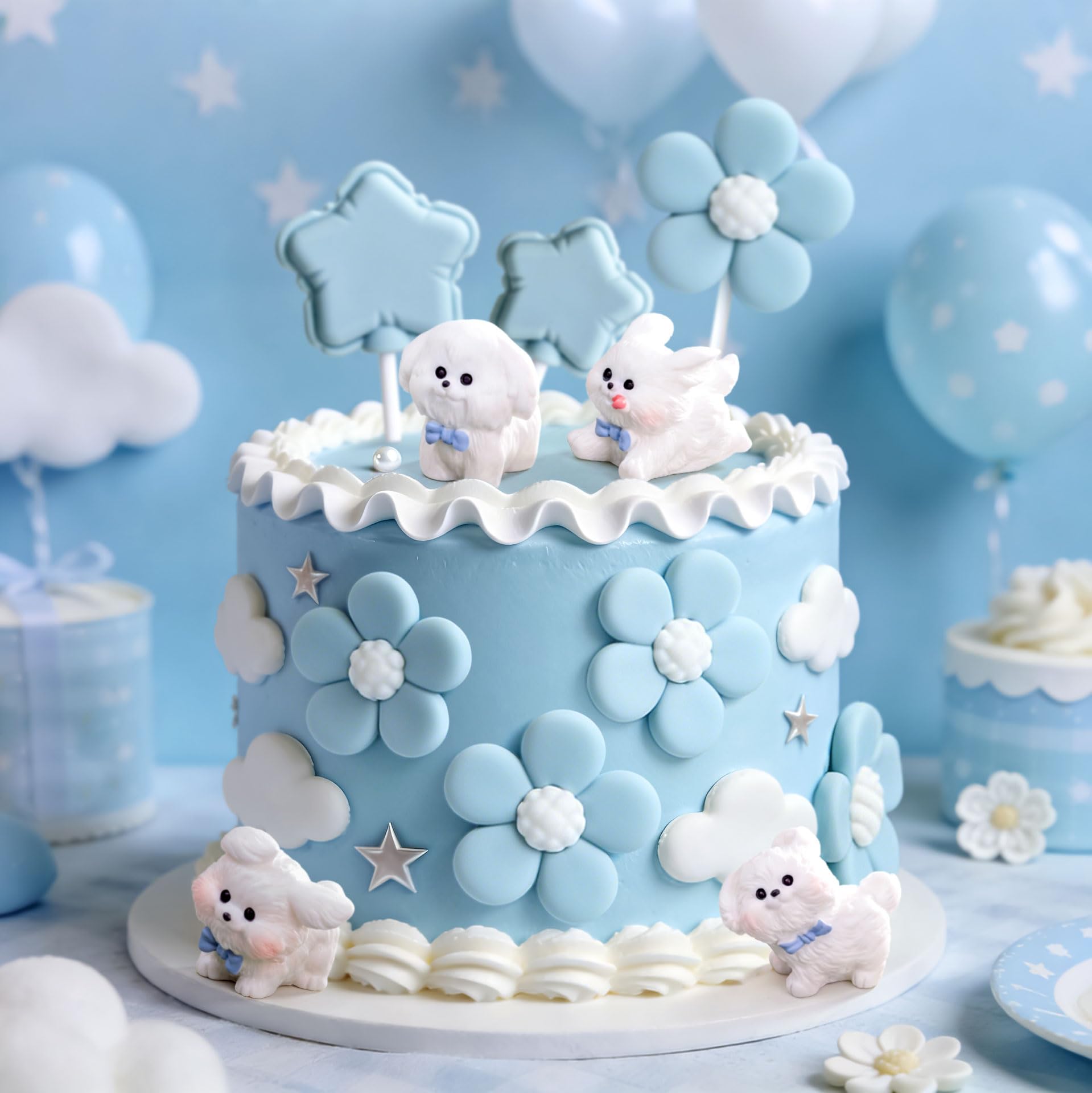 LaVenty Cute Puppies Cake Topper Cartoon Birthday Cake Decorations Figures for Birthday Party Decorations