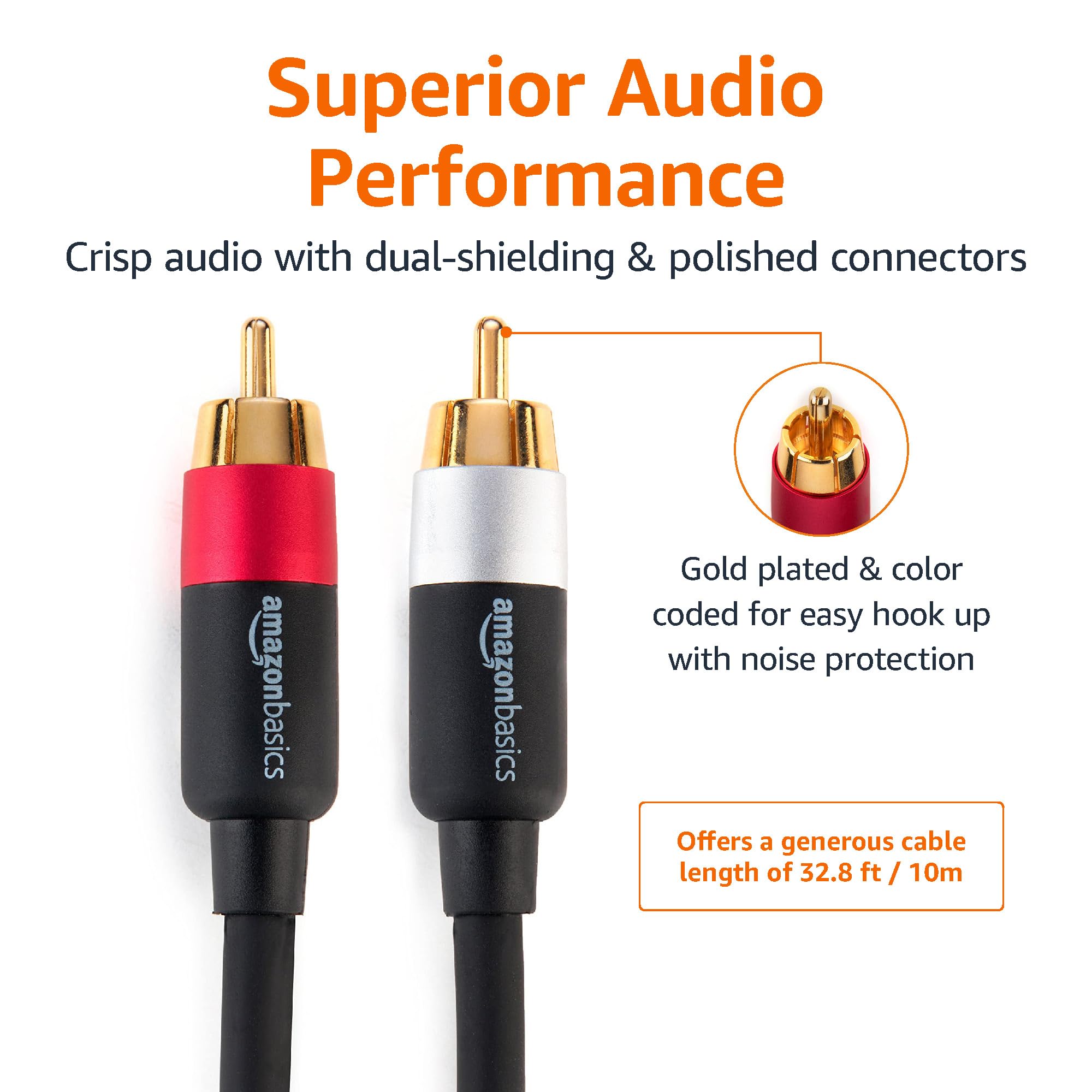 Amazon Basics kabel audio RCA RCA, 2 wtyki męskie na 2 wtyki męskie, 10 m, czarny