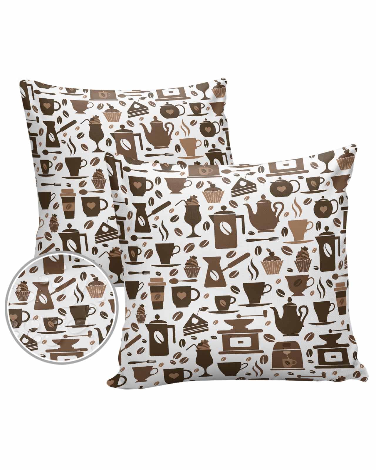 Boanket Outdoor Pillow Covers 20 x 20 Inches, Brown Coffee Waterproof Throw Pillow Cover Set of 2, Farmhouse Rustic Coffee Home Decorative Square Cushion Covers for Patio/Tent/Couch/Garden