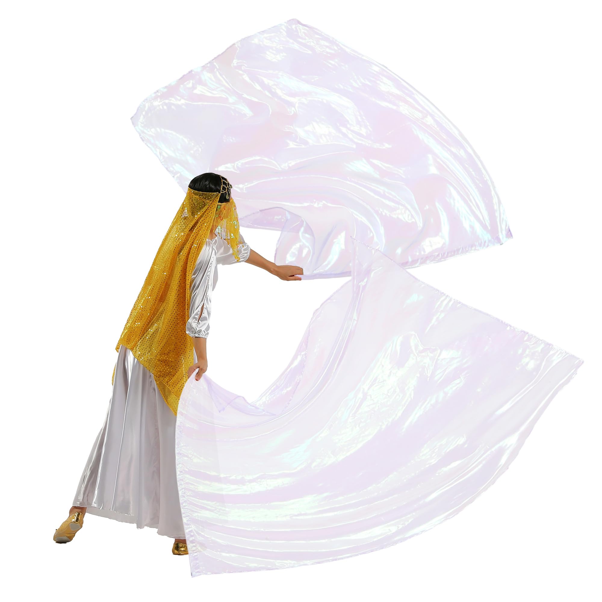 MUNAFIE Juego de banderas de adoración para iglesia de baile (2 banderas + 2 varillas flexibles + bolsa) 47.2 x 55.1 pulgadas, banderas de baile de alabanza para adoración, color blanco transparente