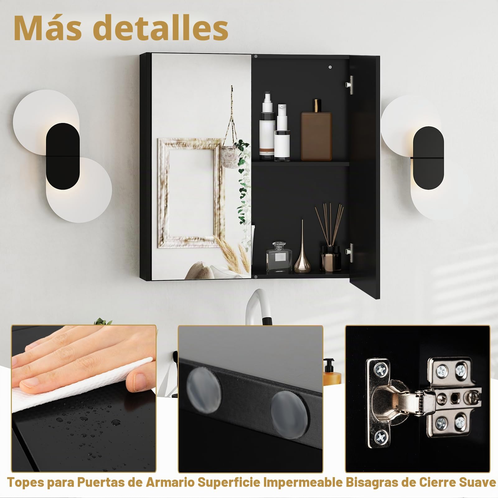 LIFEZEAL Armario con Espejo de Baño, Armario de Pared con 2 Puertas y 2 Estantes, Mueble de Inodoro Colgante, 62 x 11,3 x 65 cm, para Cuarto de Baño y Dormitorio (Negro)