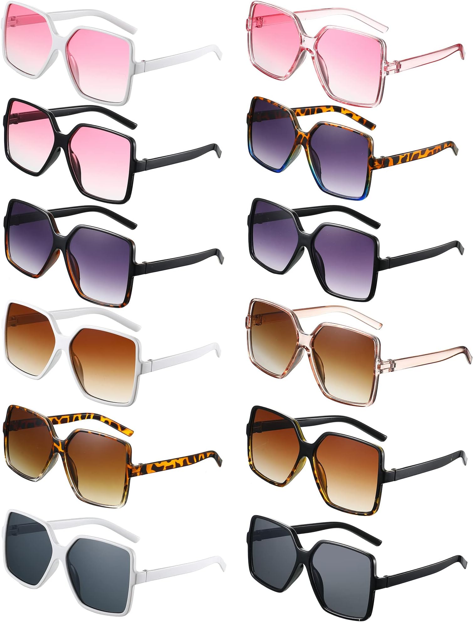 12 Pairs Square Oversized Sunglasses Shades Retro Square Sunglasses for Women Men Trendy Y2k bulk