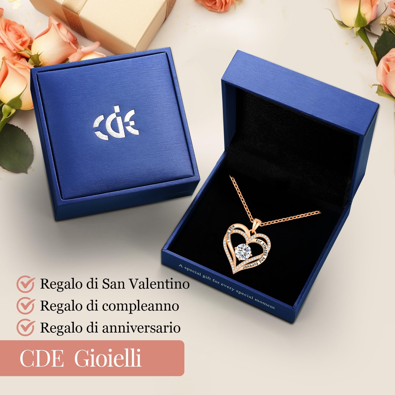 CDE Kette Damen Herz Anhänger Halskette für Frauen Schmuck Geburtstags Geschenk für Sie Freundin Weihnachten Valentinstag Muttertags Geschenk Hochzeit Jubiläum