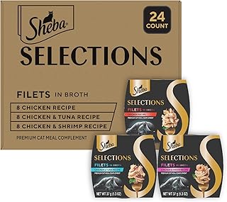 Selections Filets in Broth Adult Wet Cat Meal Complement Chicken, Tuna, or Shrimp Recipe, 1.3 oz. Cups, 24 Count