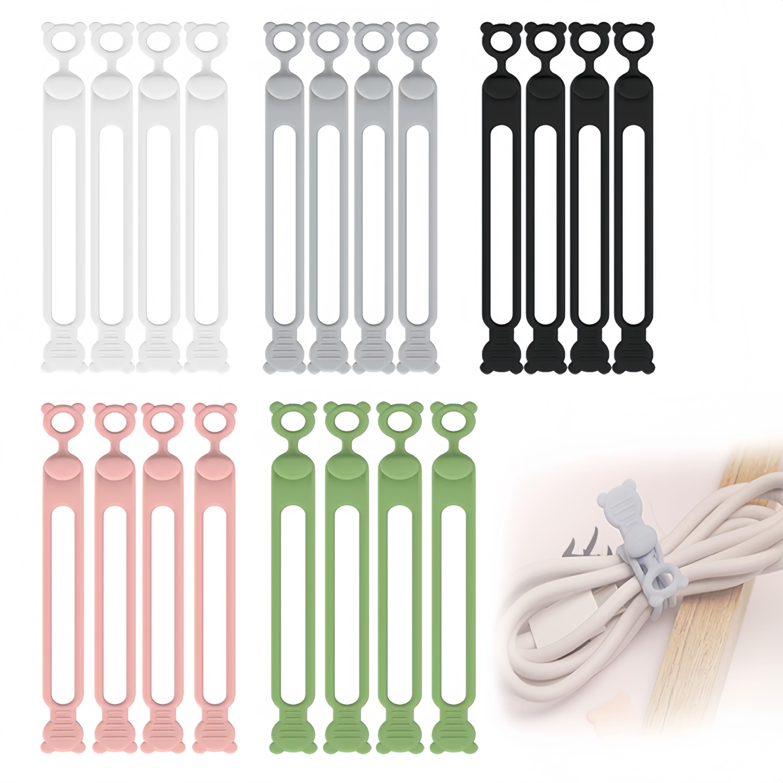 Data Cable Organizer, New Silicone Cable Ties Reusable Cable Management Organizer, 106mm Multipurpose Elastic Cord Organiz for Bundling and Fastening