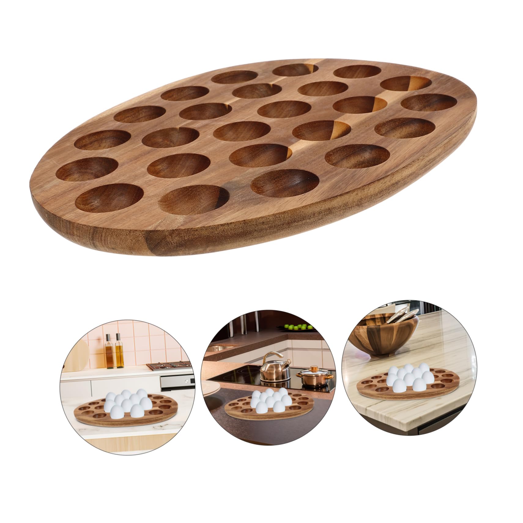 Cabilock Bandeja para Huevos Organizador de Huevos 24 Compartimentos de Madera Natural Almacenamiento Resistente para Nevera y Cocina para Uso Familiar y Mesa de Comedor