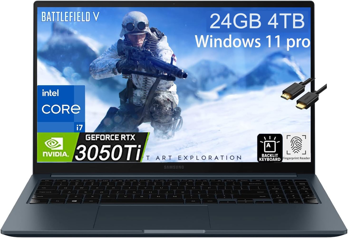 Samsung Galaxy Book Odyssey 15.6" FHD (Intel Core i7-11600H, 24GB RAM, 4TB SSD, RTX 3050 Ti) Gaming & Business Laptop, 12 Hr Battery, Backlit KB, Fingerprint, Type-C, Webcam, IST HDMI, Win 11 Pro