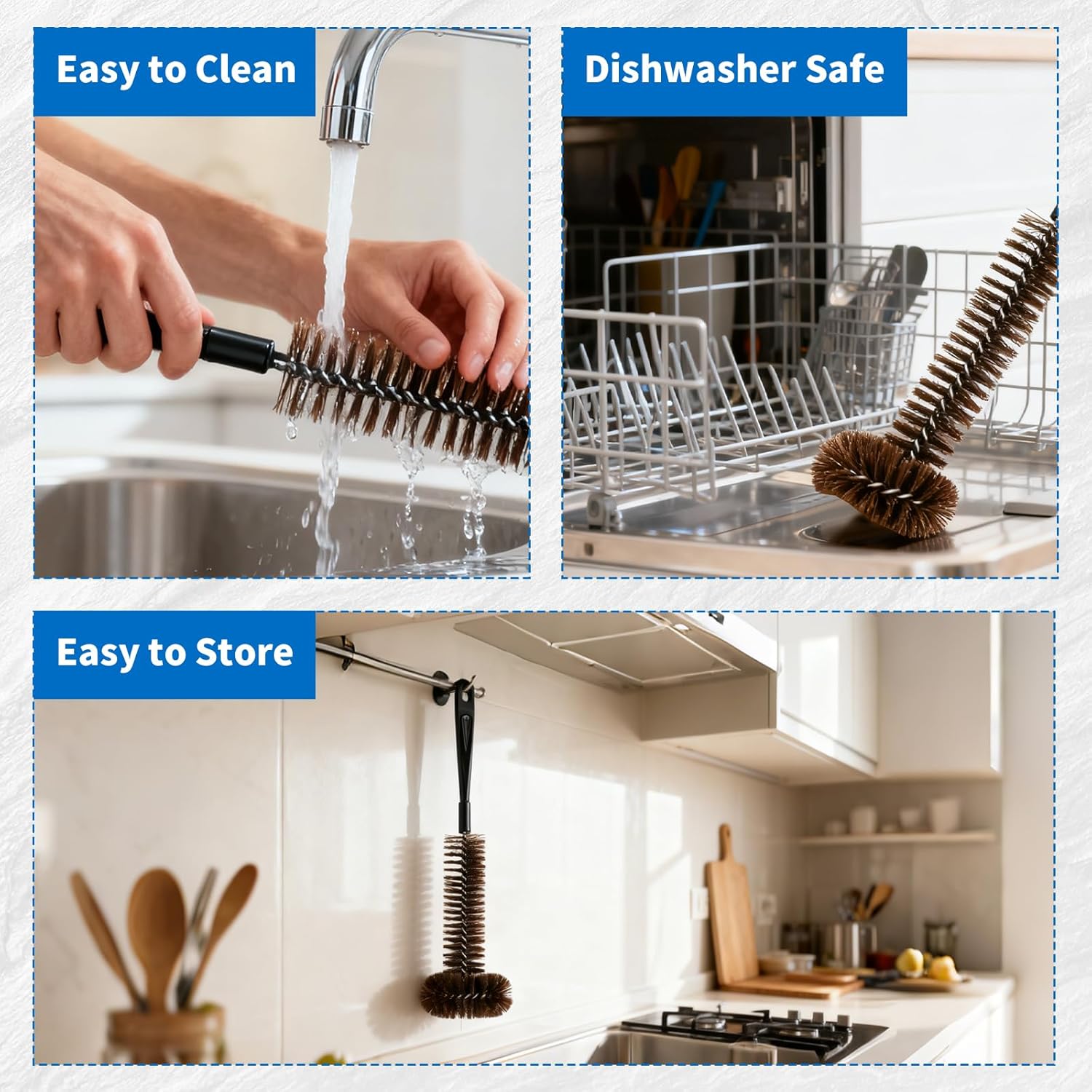 Garbage Disposal Cleaner Brush 2 Pack, Extra Long Handle for Deep Cleaning, 3D Nylon Brush Head Eliminates Residue and Odor, Universal Fit for All Disposal Units 15inch