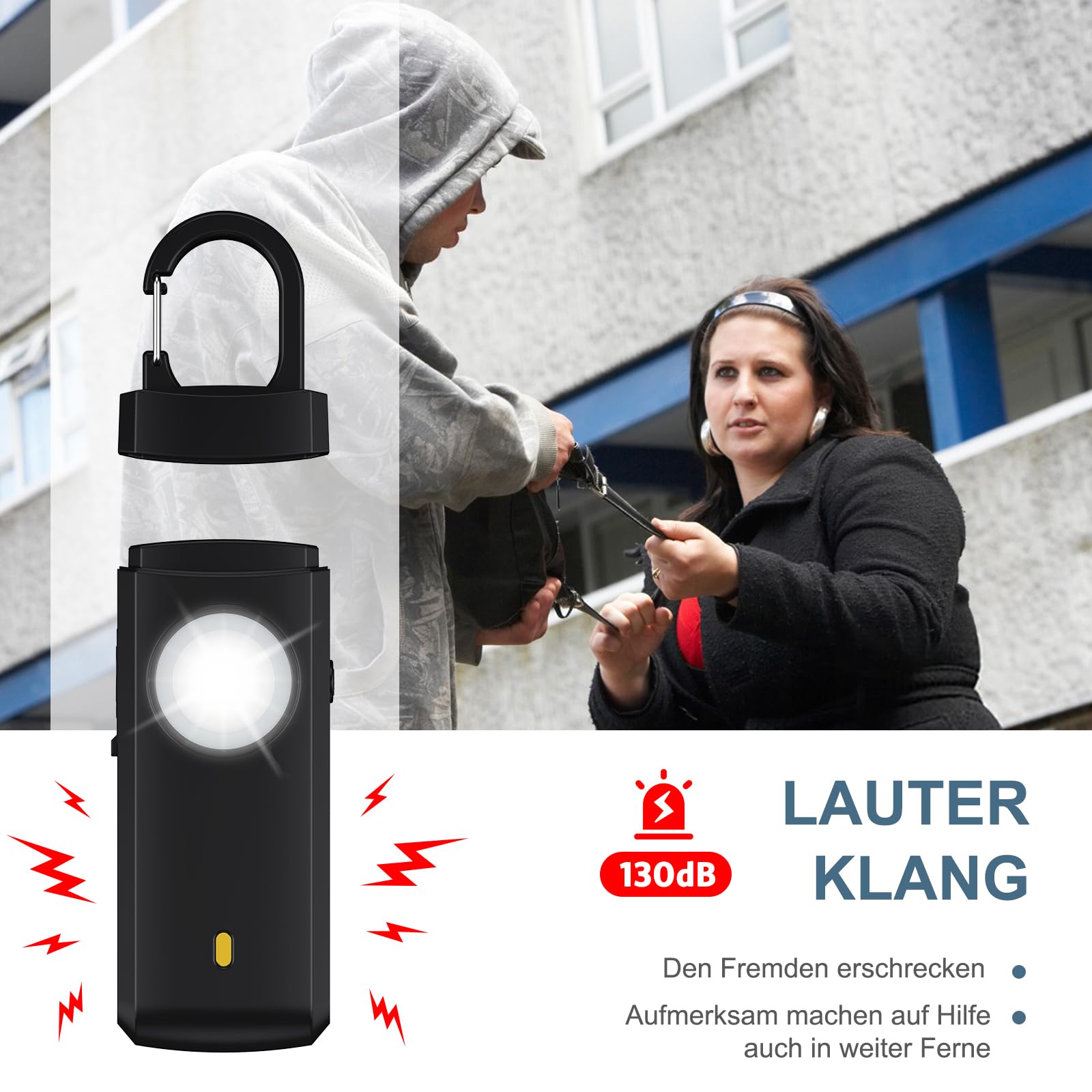 Osobisty alarm i breloczek do kluczy dla kobiet, 135 db, czarny