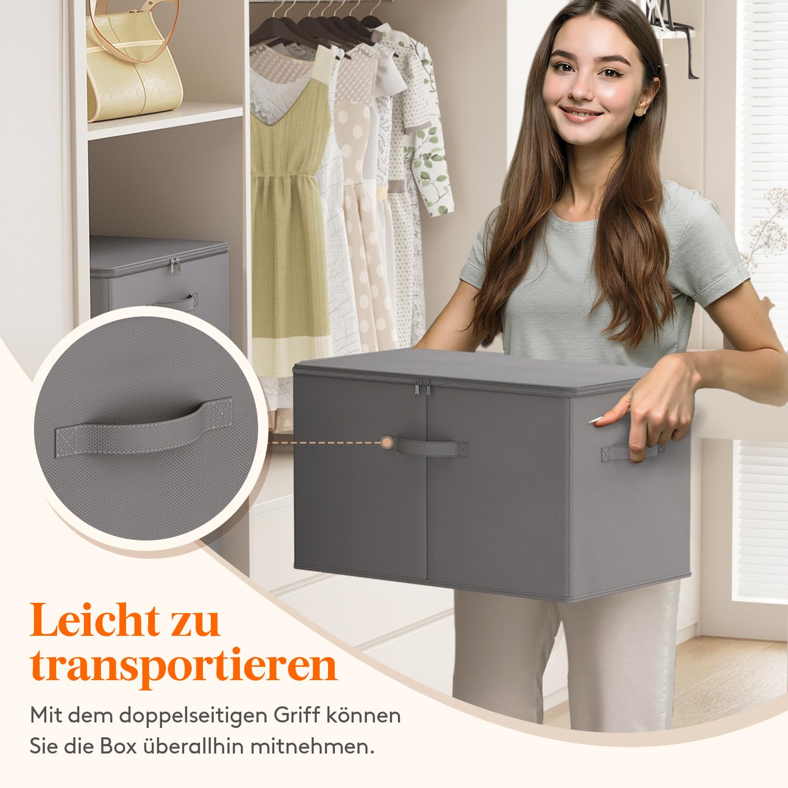 Lifewit 60L Aufbewahrungsbox mit Deckel, 6er-Pack Stoffbox mit Griff, Grau | Faltbare Schrank Organizer, Aufbewahrung für Kleidung, Vliesstoff, 56 x 32 x 33 cm
