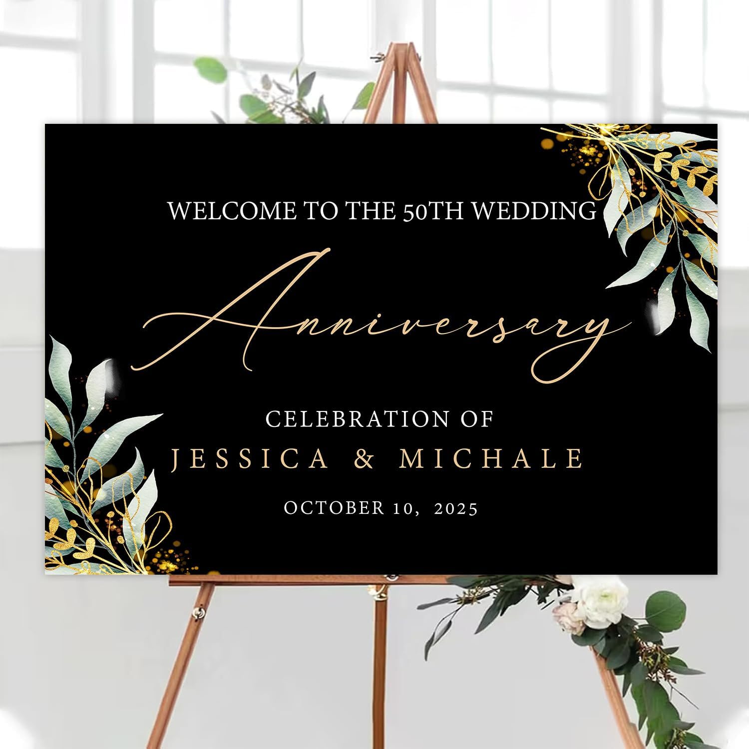 Minimalist Anniversary Welcome Sign with Photo, Gold 50th Wedding Anniversary Welcome Sign, Happy Anniversary Signs, Celebarating 50 Years Welcome Poster, 50th Anniversary Decorations