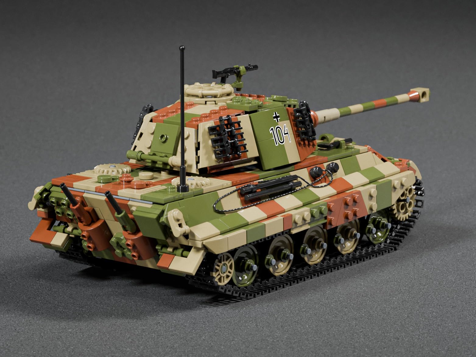 Buildarmy King Tiger II (Tiger II) WW2 Niemiecki Model Czołgu Wojskowego, Zestaw Klocków do Budowy w Kamuflażu, Kolekcjonerskie Klocki do Budowy Armii dla Dorosłych, 1145 sztuk Model do Prezentu i
