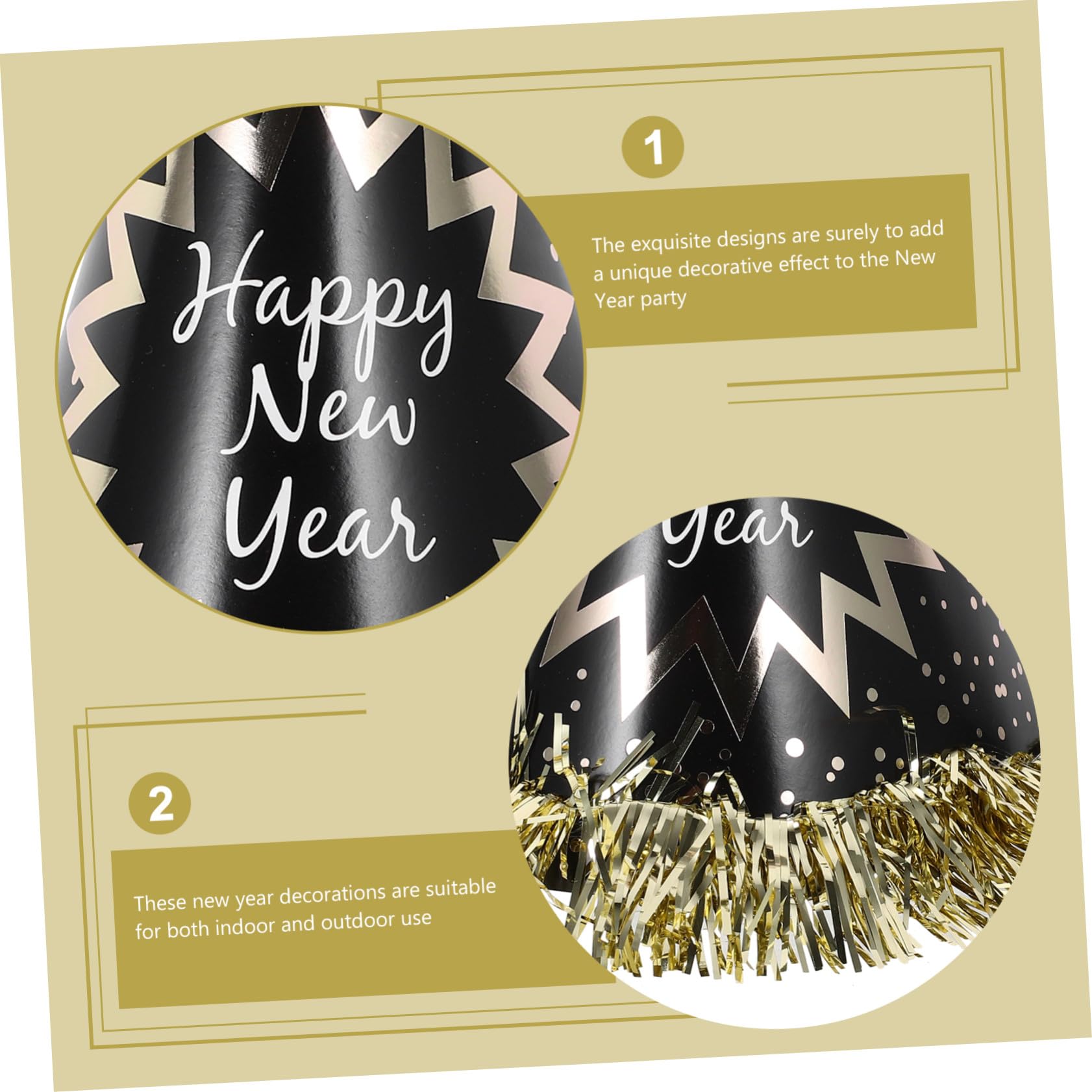 Alipis Kit de Decoración para Fiesta de Año Conjunto de Sombreros Cónicos Diademas Collares de Cuentas y Sopladores Accesorios Festivos Negro y Dorado para Celebraciones Interiores y