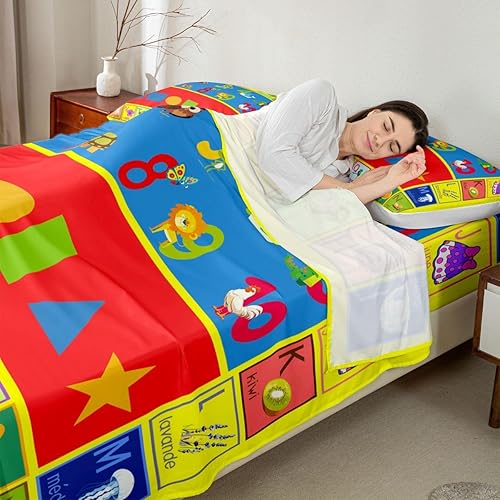 Miniatura 4 de Queen - Juego de sábanas de aprendizaje educativo para niños y niñas, con números del alfabeto ABC, juego de sábanas para niños pequeños, ultra