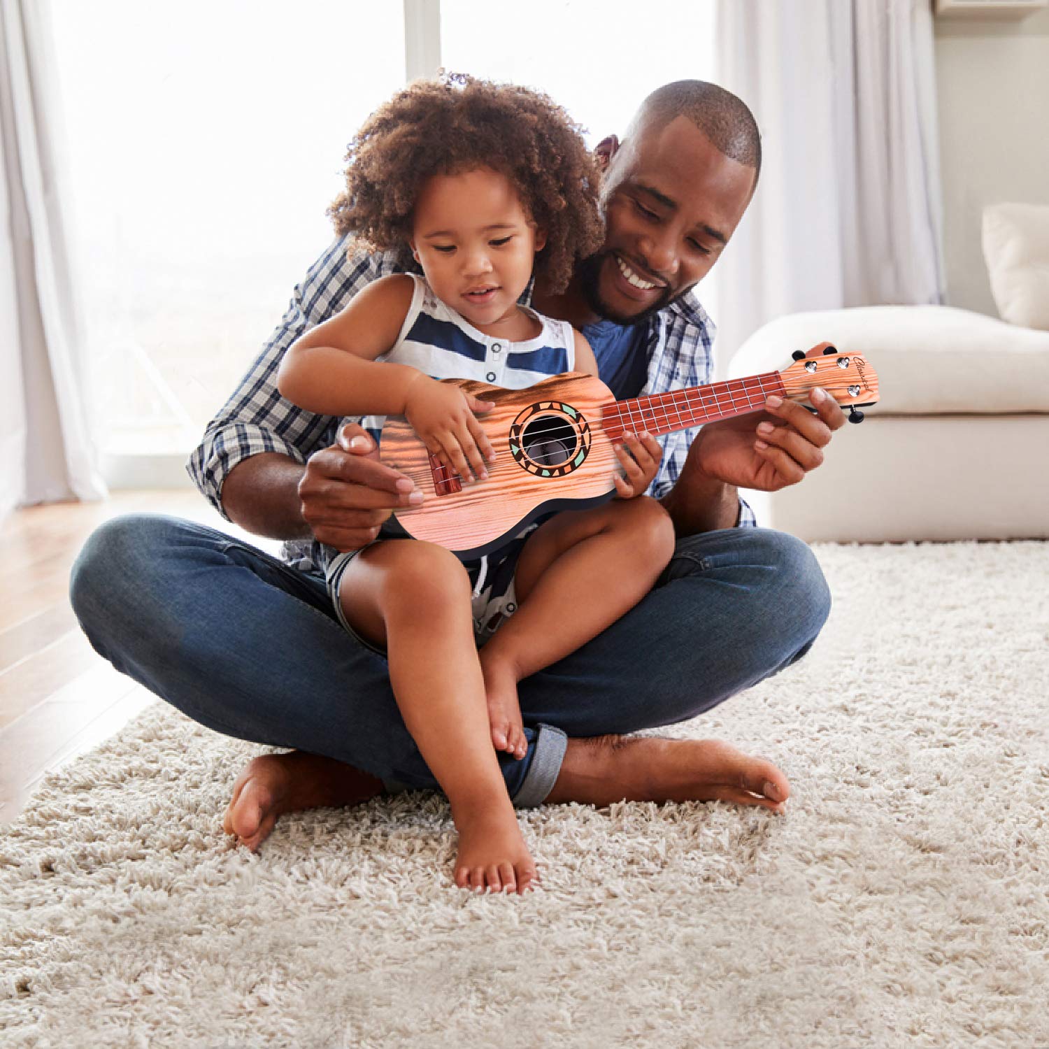 FUN LITTLE TOYS 21 Inch Toy Guitar Ukulele for Kids, Musical Instruments for Kids with Strap, Picks and Tutorial, Learning Educational Toys for Boys and Girls (Burlywood)