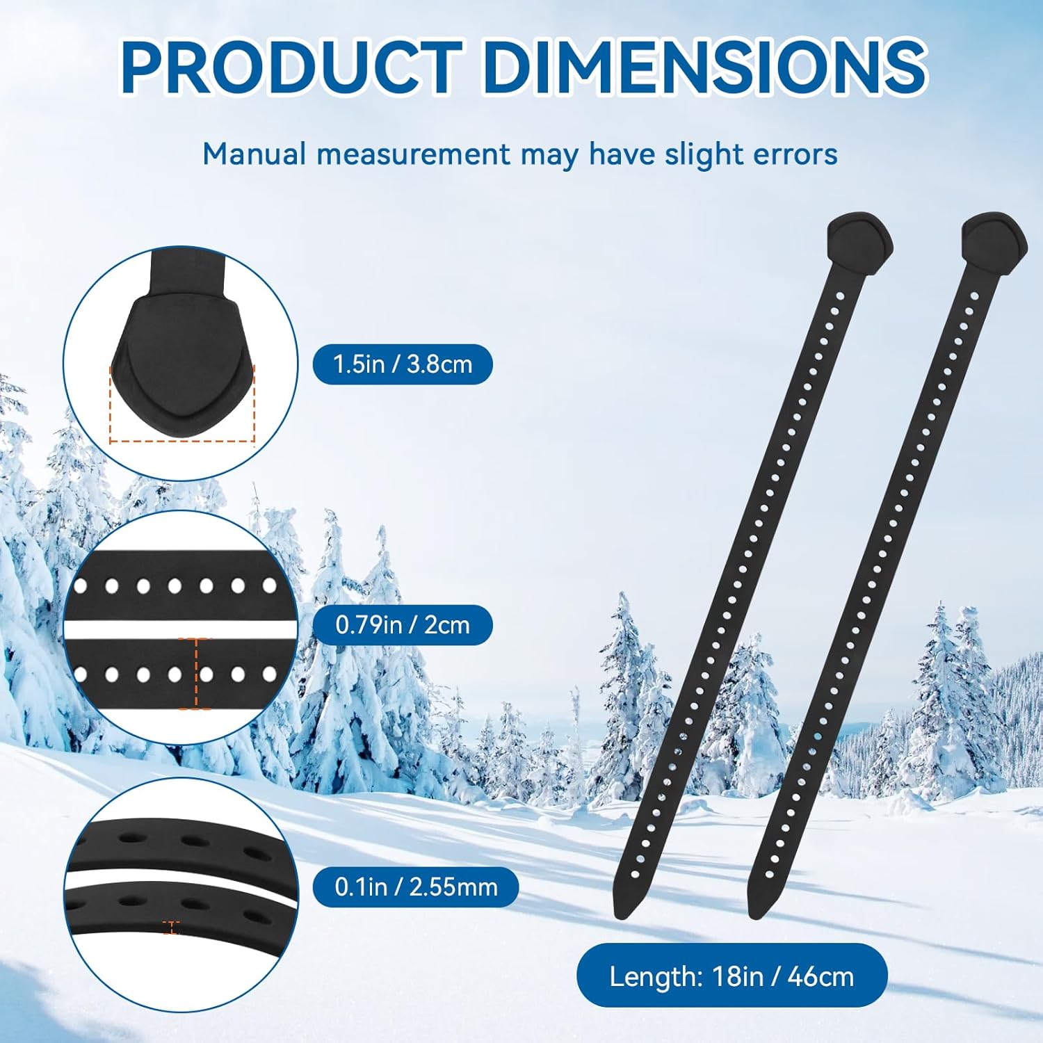 18 Inch Snowshoe Straps Replacement for MSR Snowshoe Binding Straps Kit - Compatible with MSR Denali Evo Ascent Snowshoes & PosiLock Bindings, Black, 2 Pack