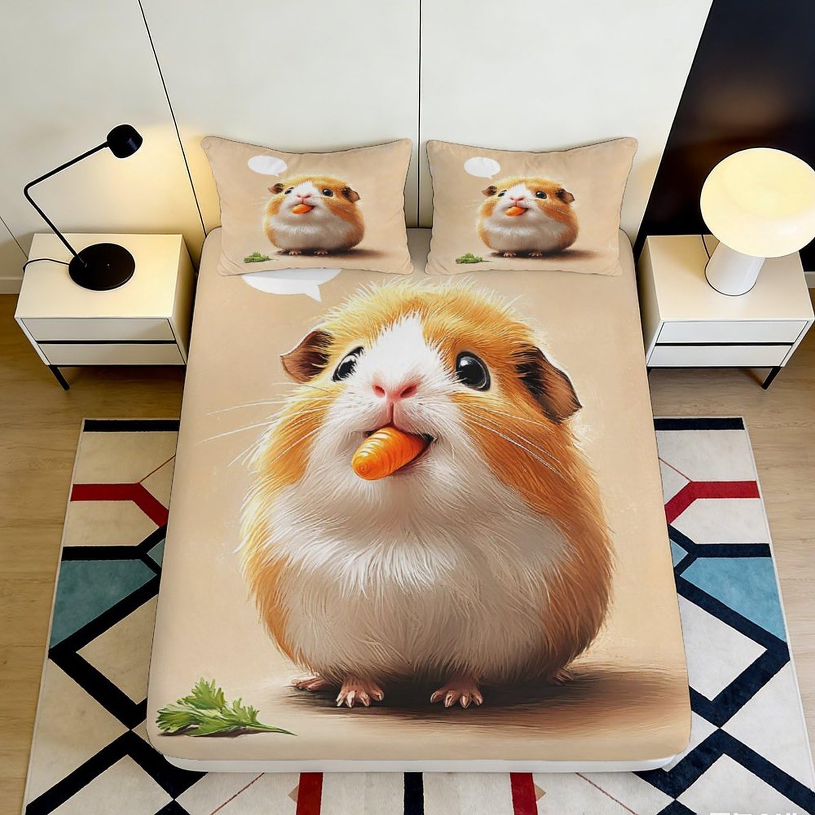 3D Printed Cute Hamster Fitted Sheet Microfiber Deep Pocket Full Wrap Non-Slip Hamster Mattress Fitted Cover Washable for Home Bedroom 90x200x25cm