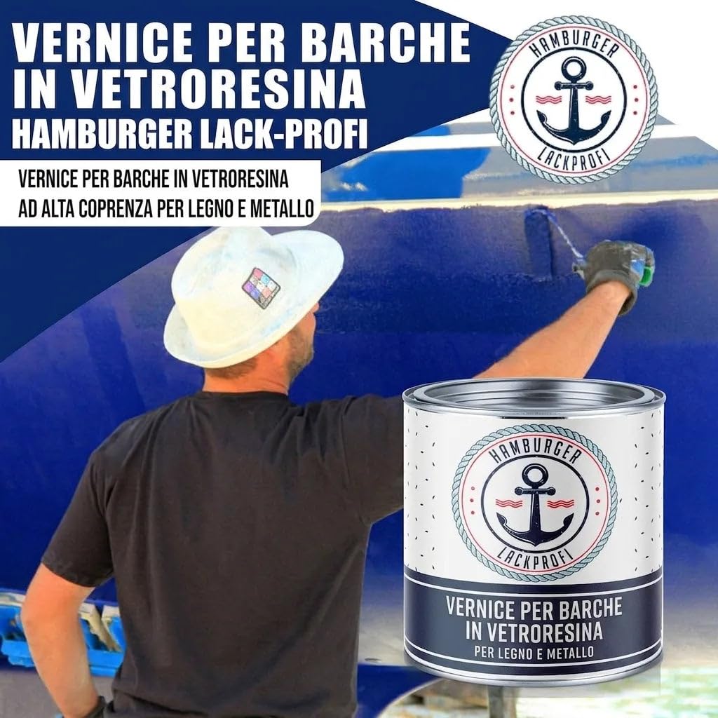 Vernice per barche in vetroresina 2K lucido per GFK, Plastica & Poliestere nero RAL 9005 Lacca da yacht Vernice da yacht per barche (1 L) Hamburger Lack-Profi