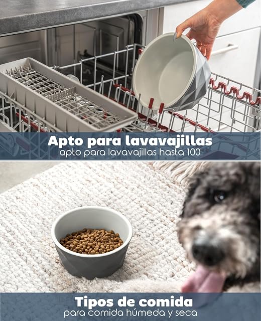 Foto 4 de 5 de lionto Comedero de cerámica con Base de Silicona, 1100 ml, Comedero para Perros Fabricado con Material Robusto