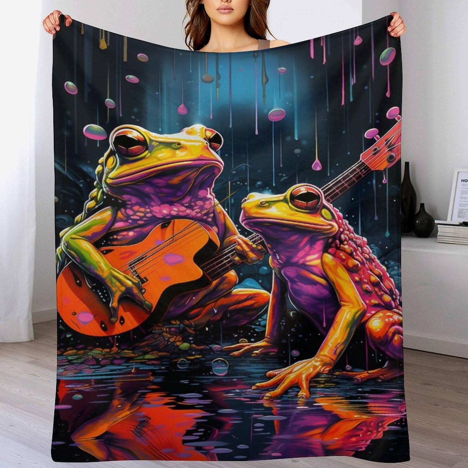 Couverture grenouille chaude en polaire flannel pour voyage et canapé