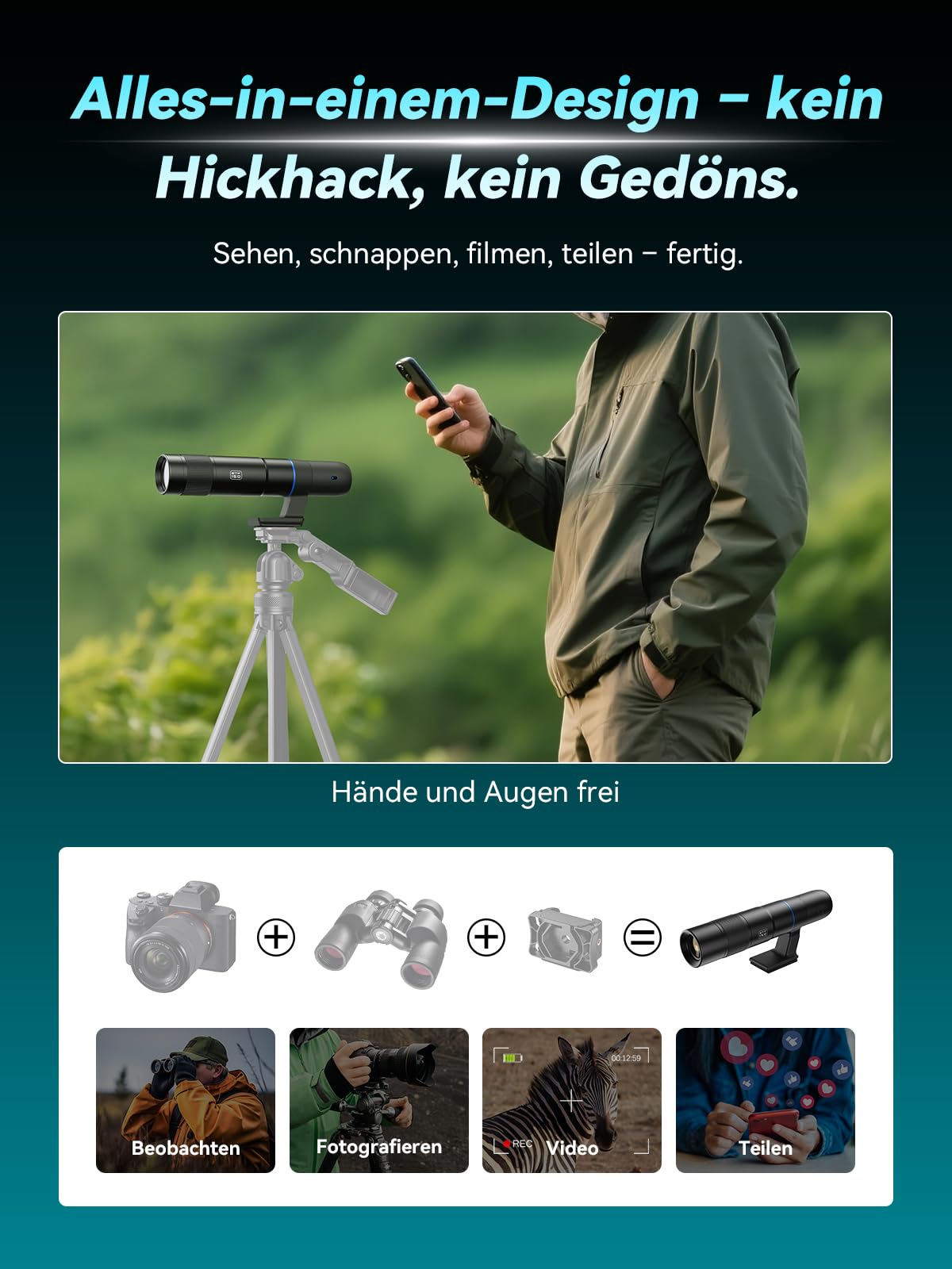 APEXEL 45X Hochleistungs-Objektiv für Smartphones, Digitale Drahtlose Telefonkamera mit APP-Steuerung, Tragbares Teleskop für Vogelbeobachtung, Wildlife, Reisen, Sport