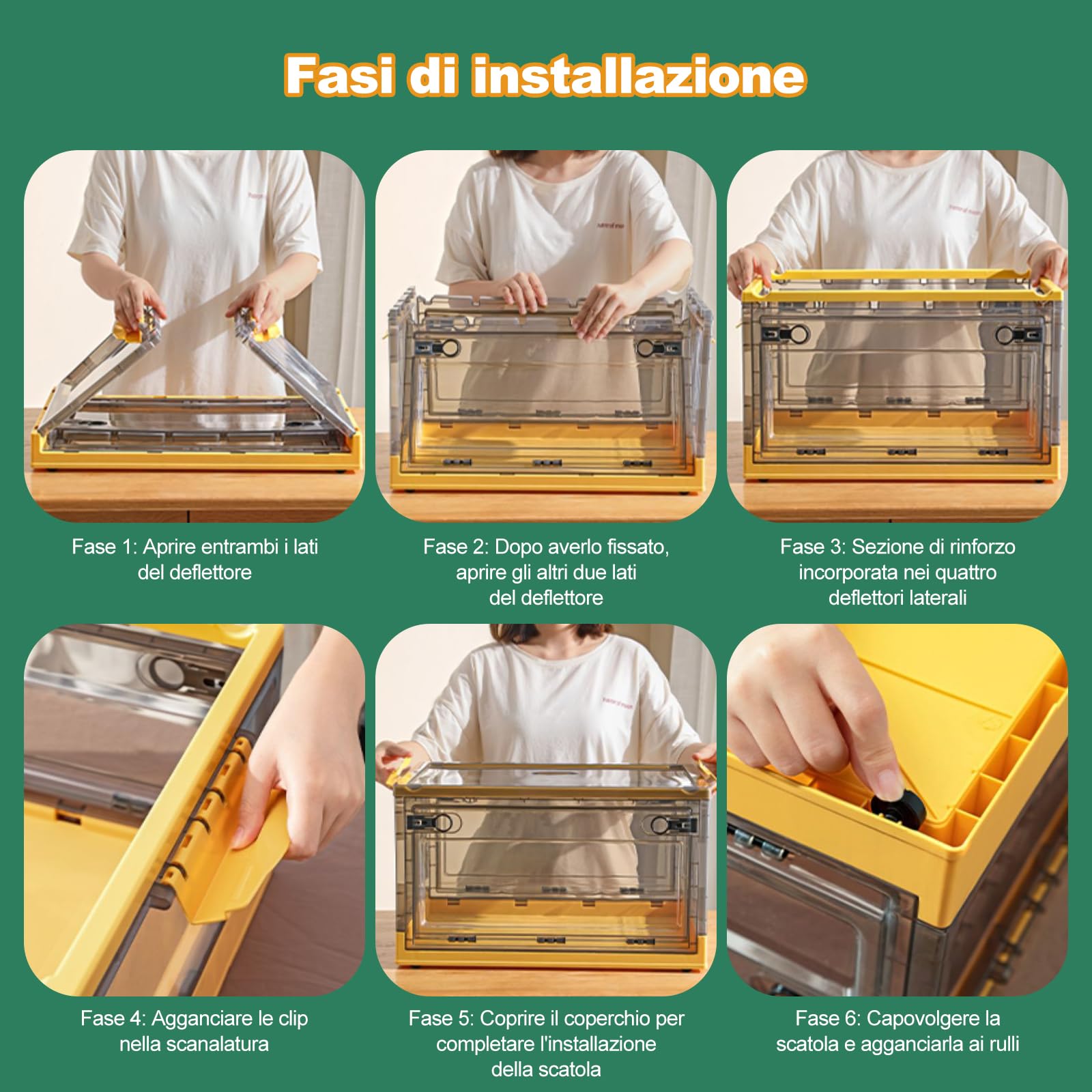 Ergocar Scatole Immagazzinaggio Plastica Pieghevole, Impilabili Scatola Organizer Trasparente, Scatole Pieghevoli con Coperchi e Ruote Nella, per Auto, Armadi, Casa, Ufficio