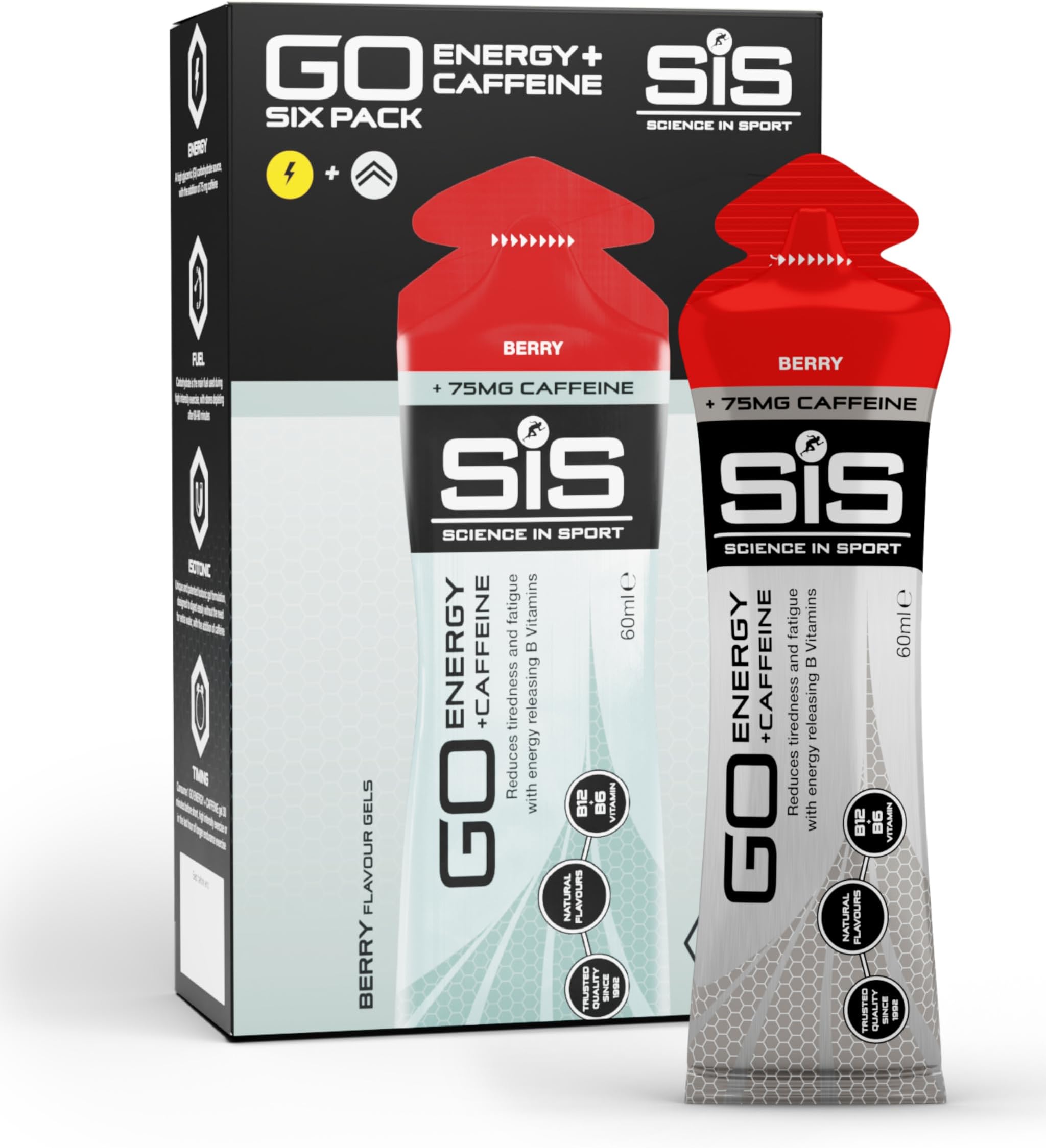 Go Isotonic Energy Gel with Caffeine, Berry Flavour, 60ml (6 Packs)