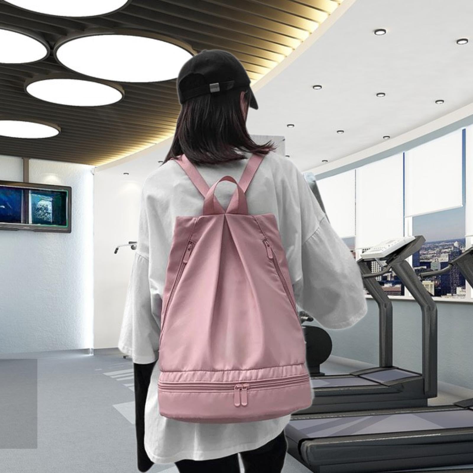 Mochila con Cordón Ajustable, Mochila de Natación con Bolsillo Organizador para Ropa Mojada, Bolsa de Lona Deportiva, Mochila para Viajes Y Actividade, Pink L