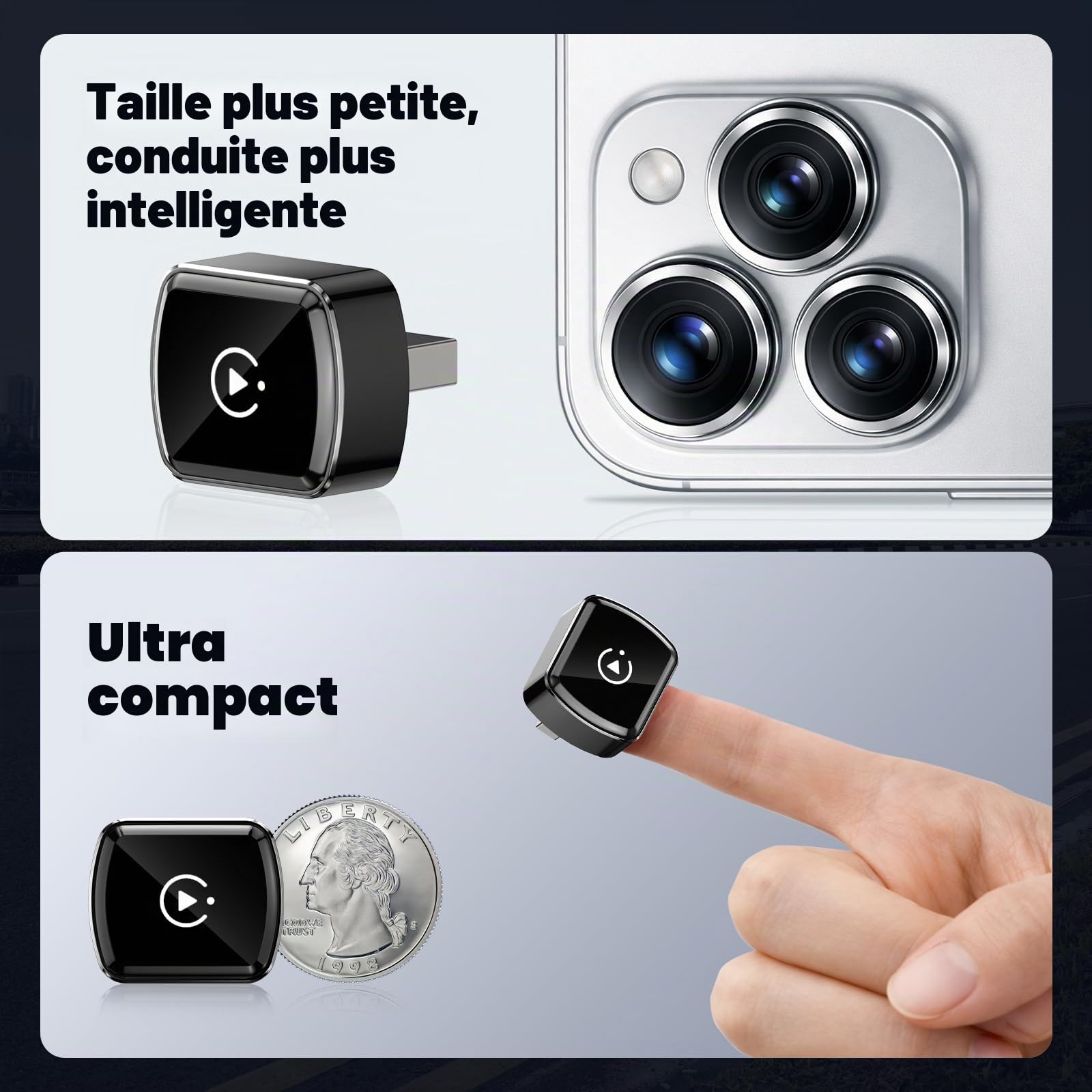 LAMTTO Adaptateur CarPlay sans Fil pour iPhones&Android Auto avec AirPlay/Miracast,Convertit Car Play Filaire en sans Fil Plug&Play,Compatible Uniquement avec Les Véhicules équipés de CarPlay Filaire