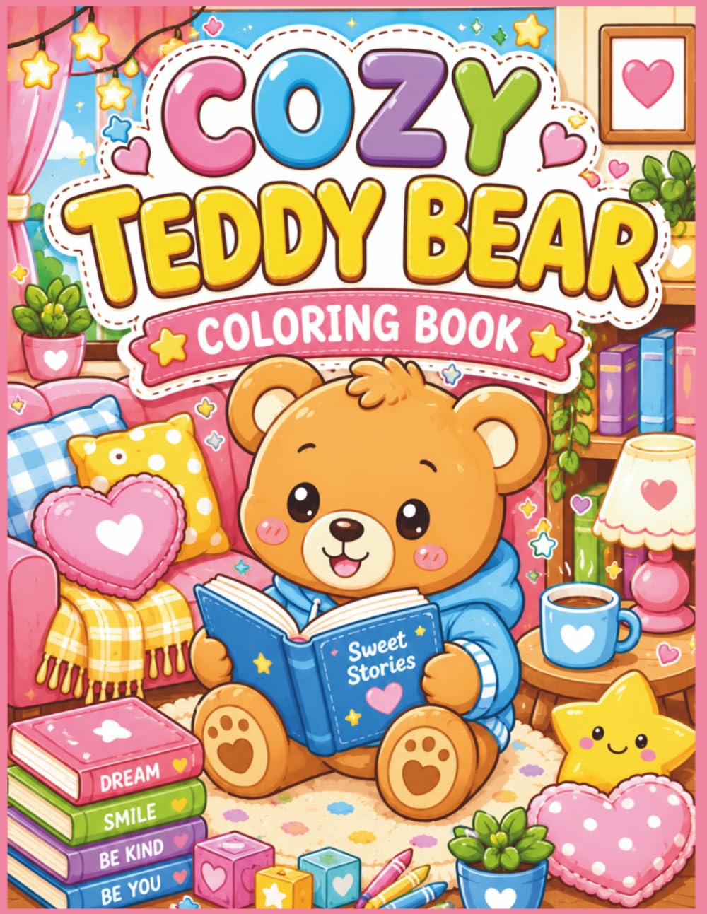 Cozy Teddy Bear Coloring Book: Fun Kawaii Coloring Pages for Kids Featuring Cozy Rooms, Cute Toys, Sweet Desserts, and Bear Friends