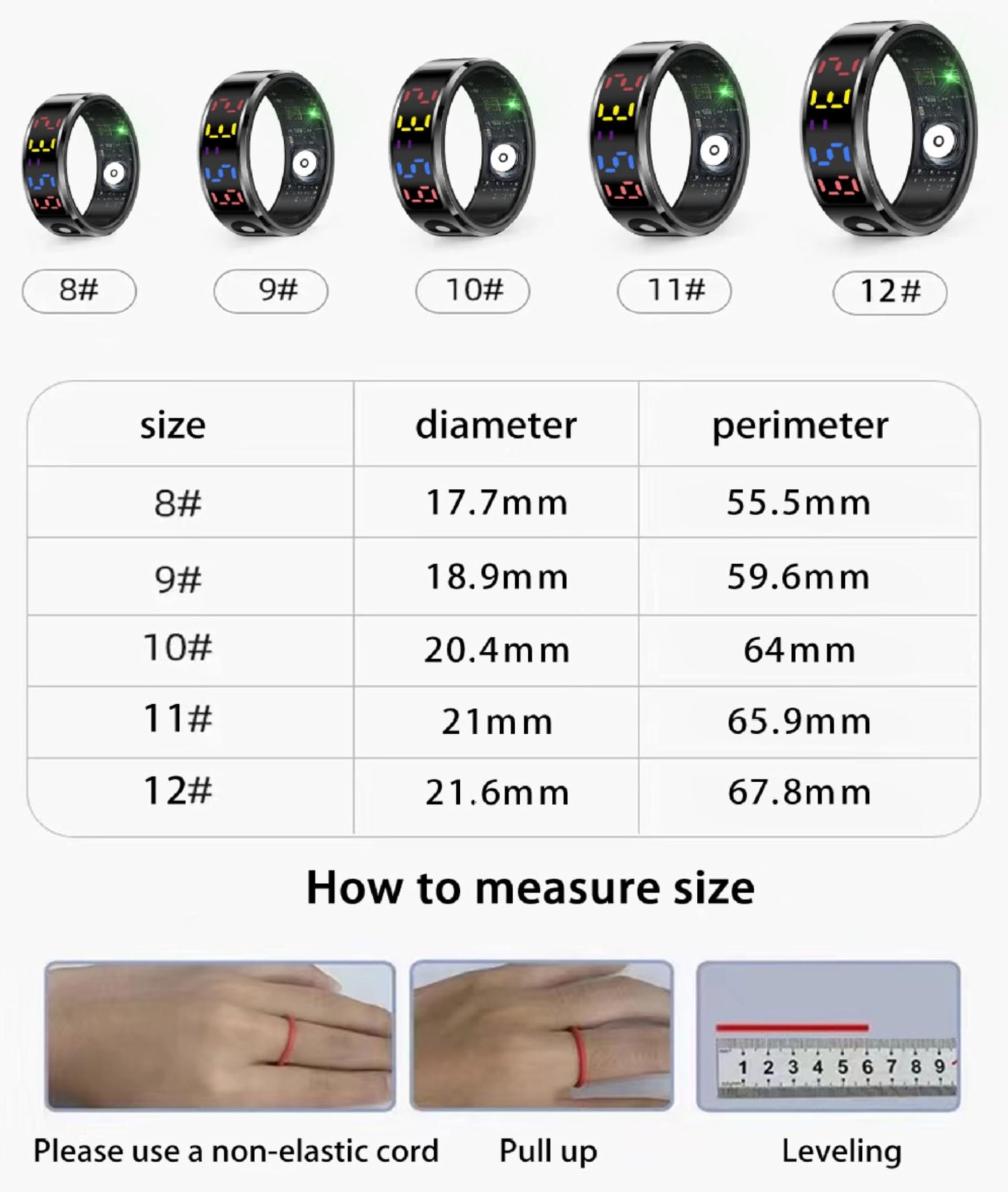 Smart Ring Health Tracker, Touch Control Fitness Ring mit Farbanzeigebildschirm, IP68 Edelstahl Smart Health Ring für die Schlafüberwachung, Telefon -App -Support (#8) (#9) (#10) (#11) (#12)