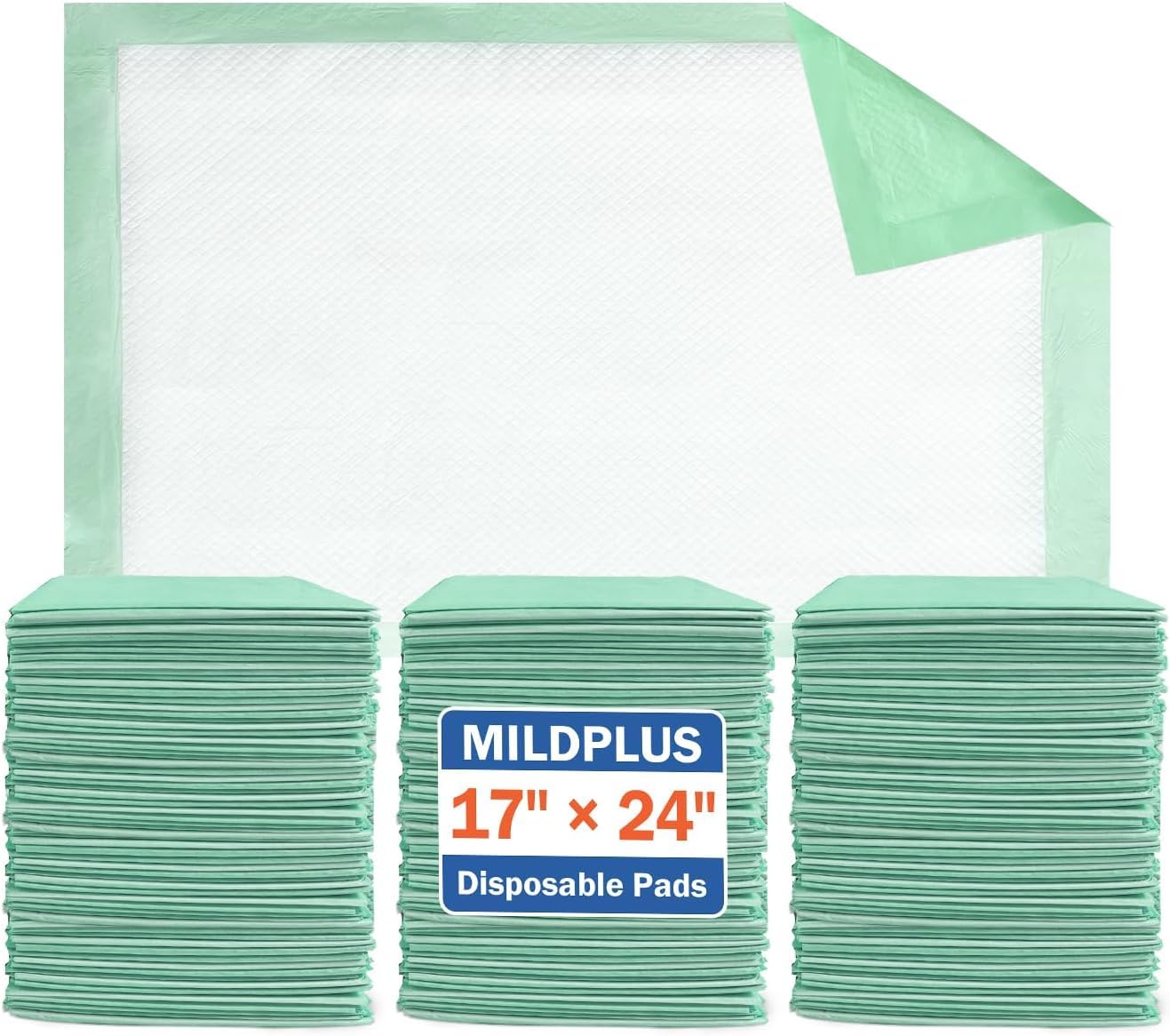 MILDPLUS Almohadillas desechables de 17 x 24 pulgadas (300 unidades) almohadillas absorbentes de luz, fundas de cama, portabrocas pequeños para niños y mascotas, protección para líquidos, orina,