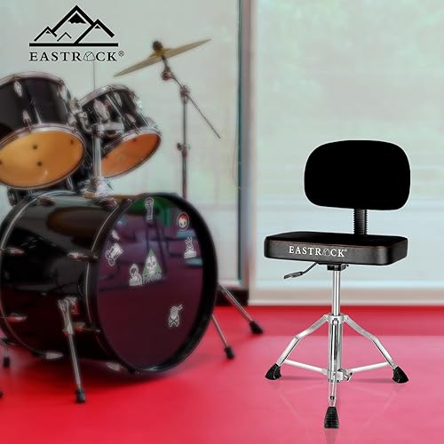 Miniatura 2 de EASTROCK Trono de tambor con respaldo, asiento de tambor giratorio, altura ajustable, resistente, estilo cuadrado, taburetes de tambor con respaldo