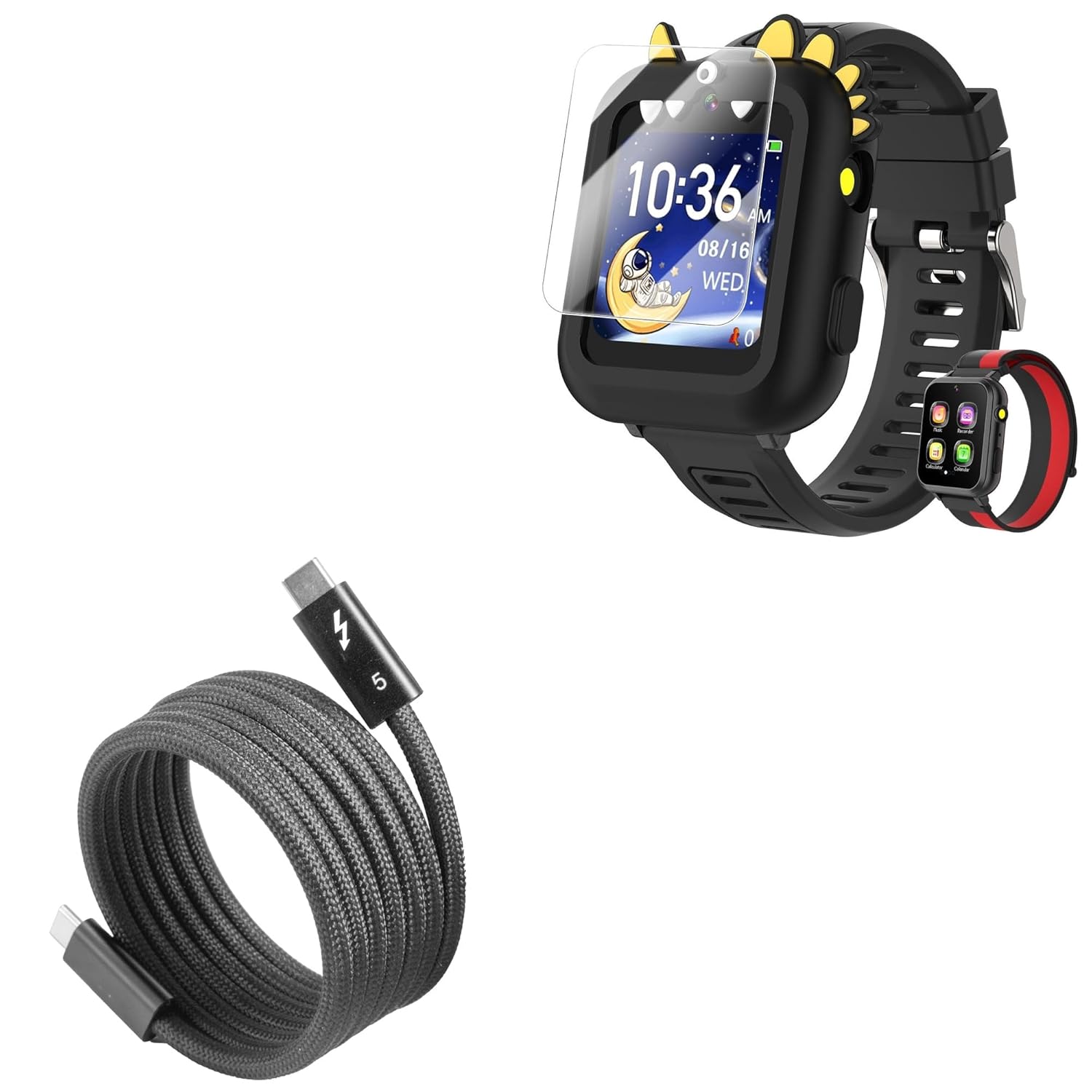 BoxWave Cable Compatible with MOFGDNI S16 (1.5 in) - SnapWrap Thunderbolt 5.0 Cable (5ft 240W), Magnetic Self-Coiling Nylon Braided Retractable - Jet Black