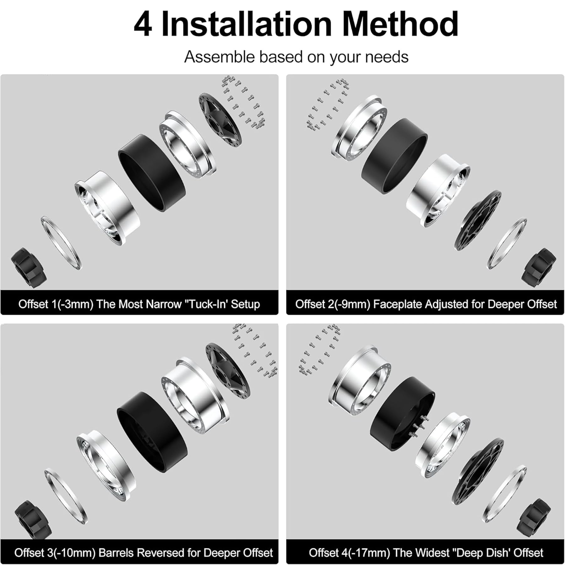 1.9 Beadlock Wheels, 4 Pcs Adjustable Offset 1.9 Wheels, Aluminum 1.9 Crawler Wheels for 1/10 RC Crawler TRX4 TRX6 Axial SCX10 I II III Redcat GEN7 GEN8 Upgrades