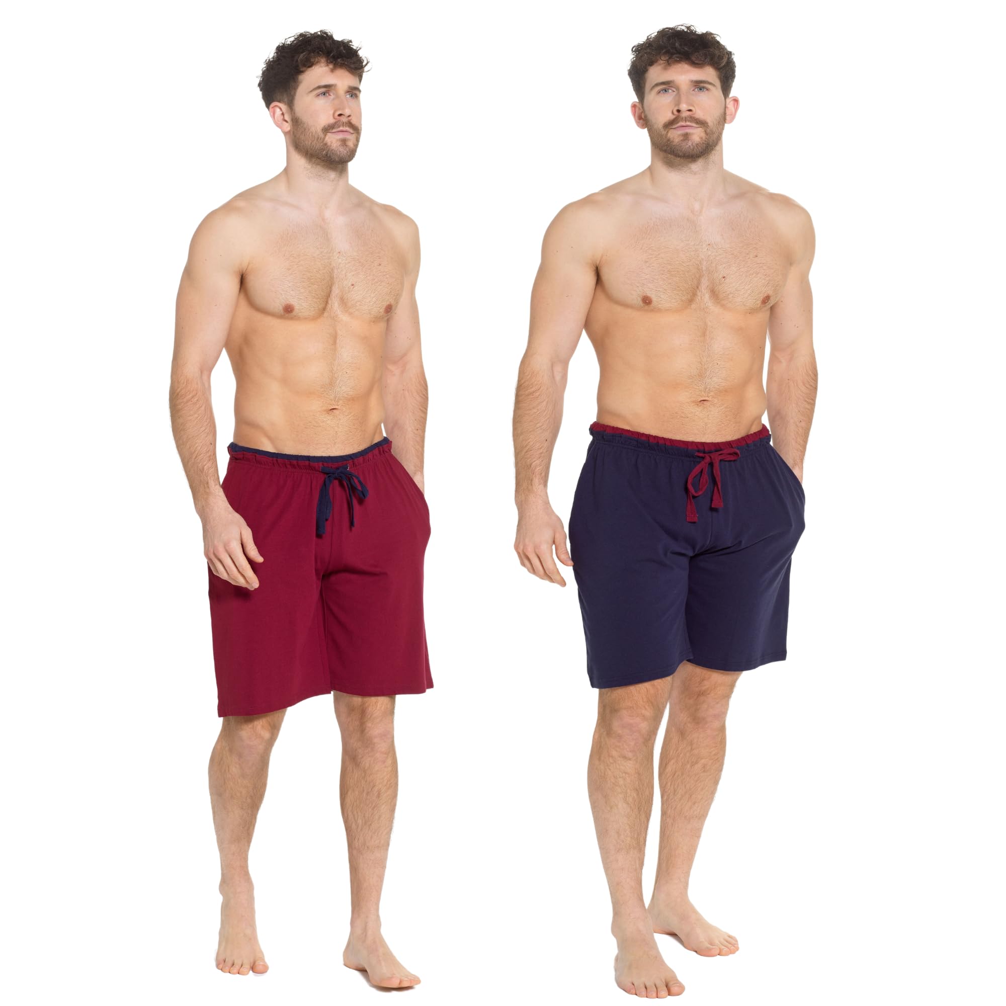 INSIGNIA Mens Twin Pack Pyjamas Cotton Lounge Shorts Bottoms (Wine -Blue Tipped, 3XL)