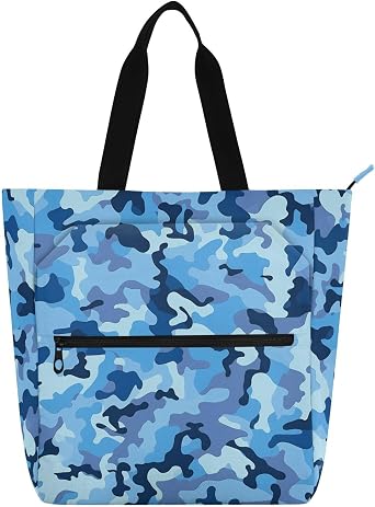 Decorative Books Tote Bags for Boys Girls Women, Camouflage Blue Dark Waterproof Reusable Grocery Beach Bag with Zipper for College Shopping Beach Rainbow tela para