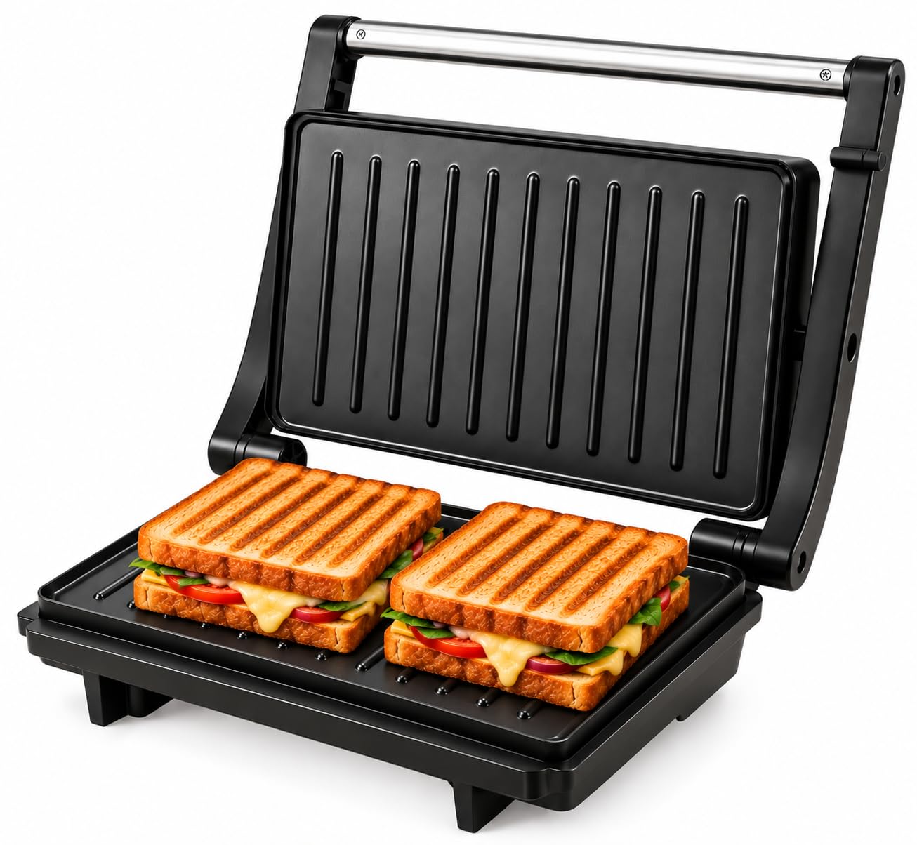 pencil prime plus griller sandwich maker | can make 2 sandwich at a time | 1000w electric toaster maker | non toxic & nonstick coating toaster plates opens to 180° | power indicators | silver
