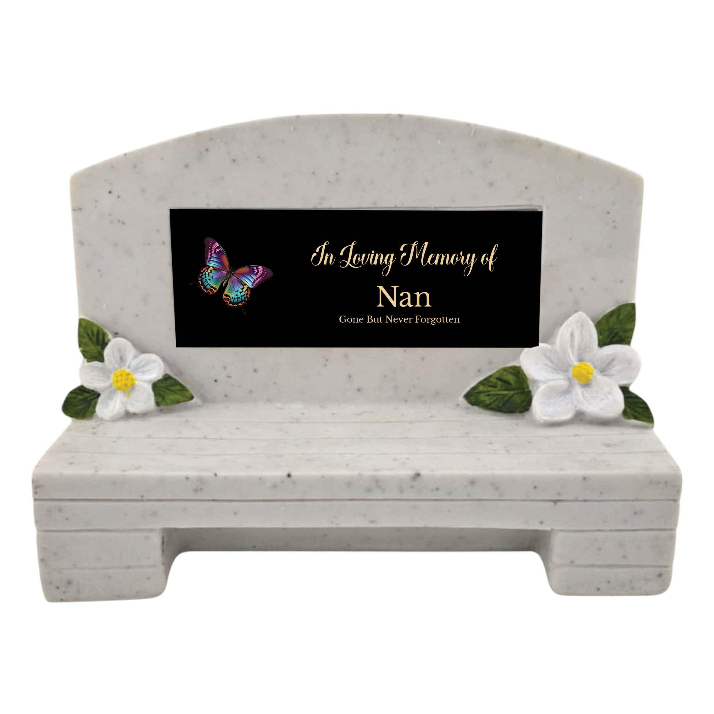 1stclassgifts In Loving Memory Of Memorial Bench With Plaque Grave Marker With Butterflies Design Mum Dad & Lots More Black Plate (UV PRINTED) (Nan)