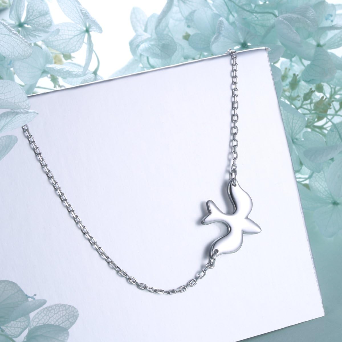 DAOCHONG S925 Sterling Silver Jewelry Doves Birds Faith Hope Love Choker Necklace 14+4" - Image 2
