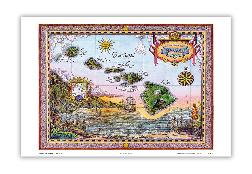 Carte de l'Ancien Hawaï rétro, cadeau idéal pour passionné d'histoire et de voyage