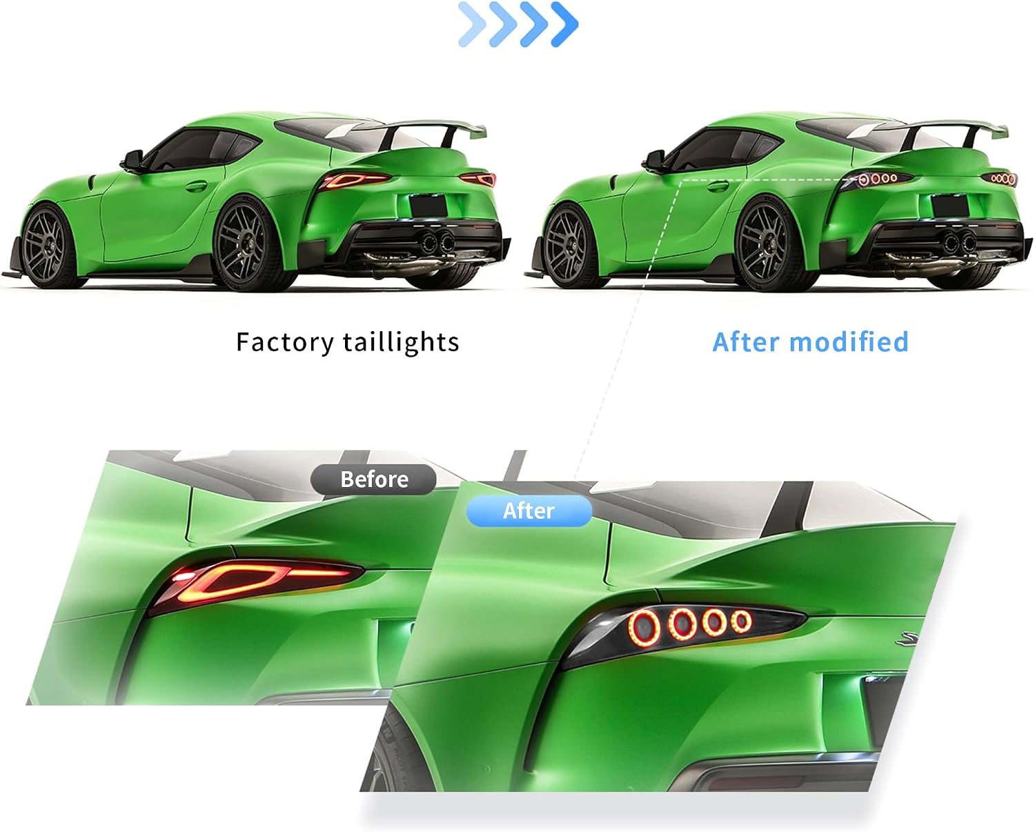VLAND LED Tail Lights Compatible For 2019 2020 2021 2022 2023 2024 GR SUPRA 5th Gen J29 / DB A90 / A9 With Dynamic Running Light & Sequential Turn Signal Lights, Smoked Lens Style