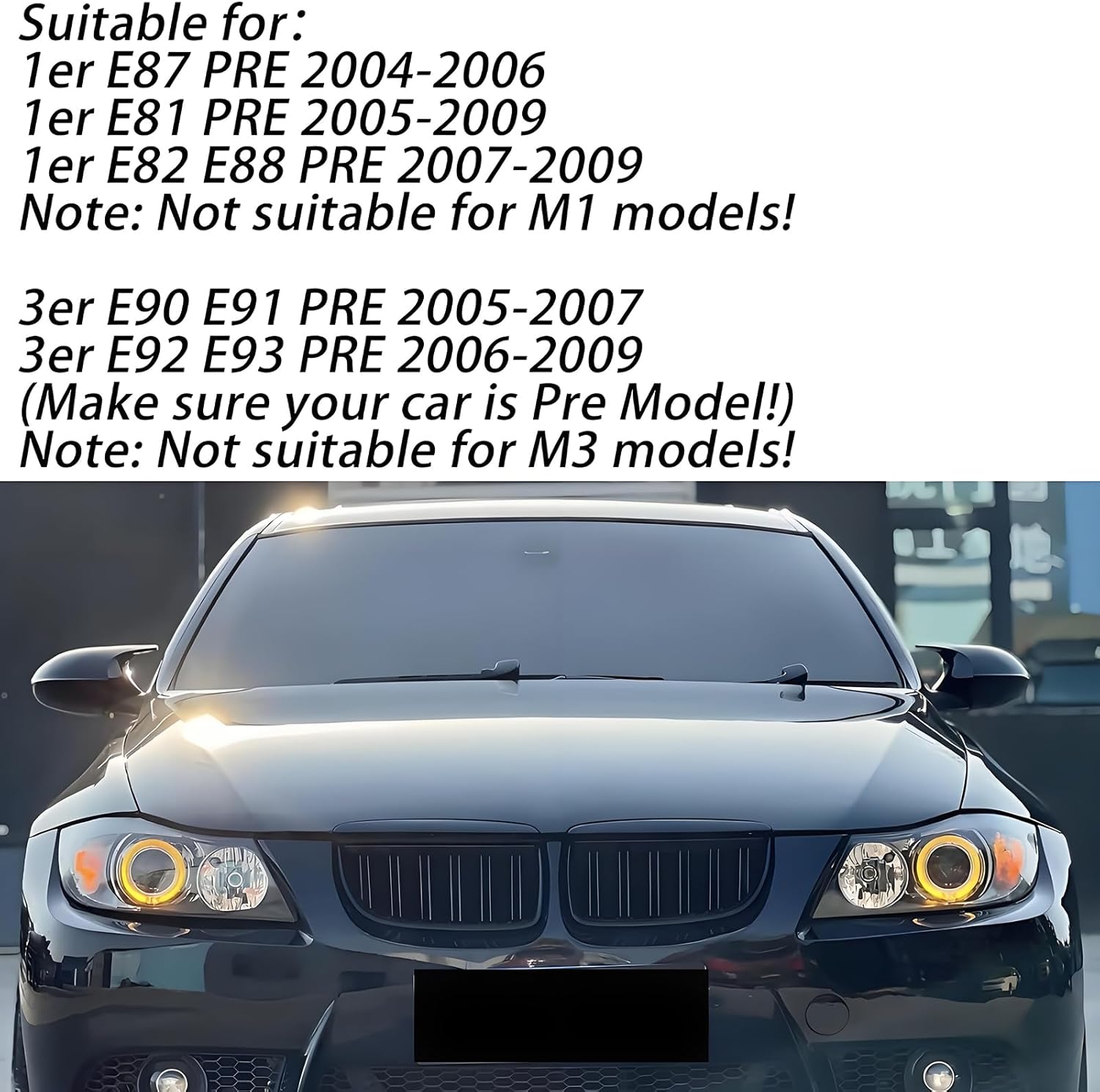 Mirror Caps Gloss Black Compatible with 3 Series E90 E91 2005-2007 E92 E93 2006-2009, 1 Series E81 E82 E87 E88 PRE Models Rearview Side Wing Mirror Cover Caps