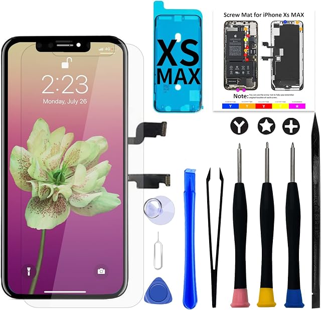 Brinonac for iPhone Xs Max LCD Screen Replacement Kit,6.5 inch 3D Touch Screen Display Digitizer Frame Assembly Set with Repair Tools,Adhesive and Tempered Glass for A1921/A2101/A2102/A2103/A2104