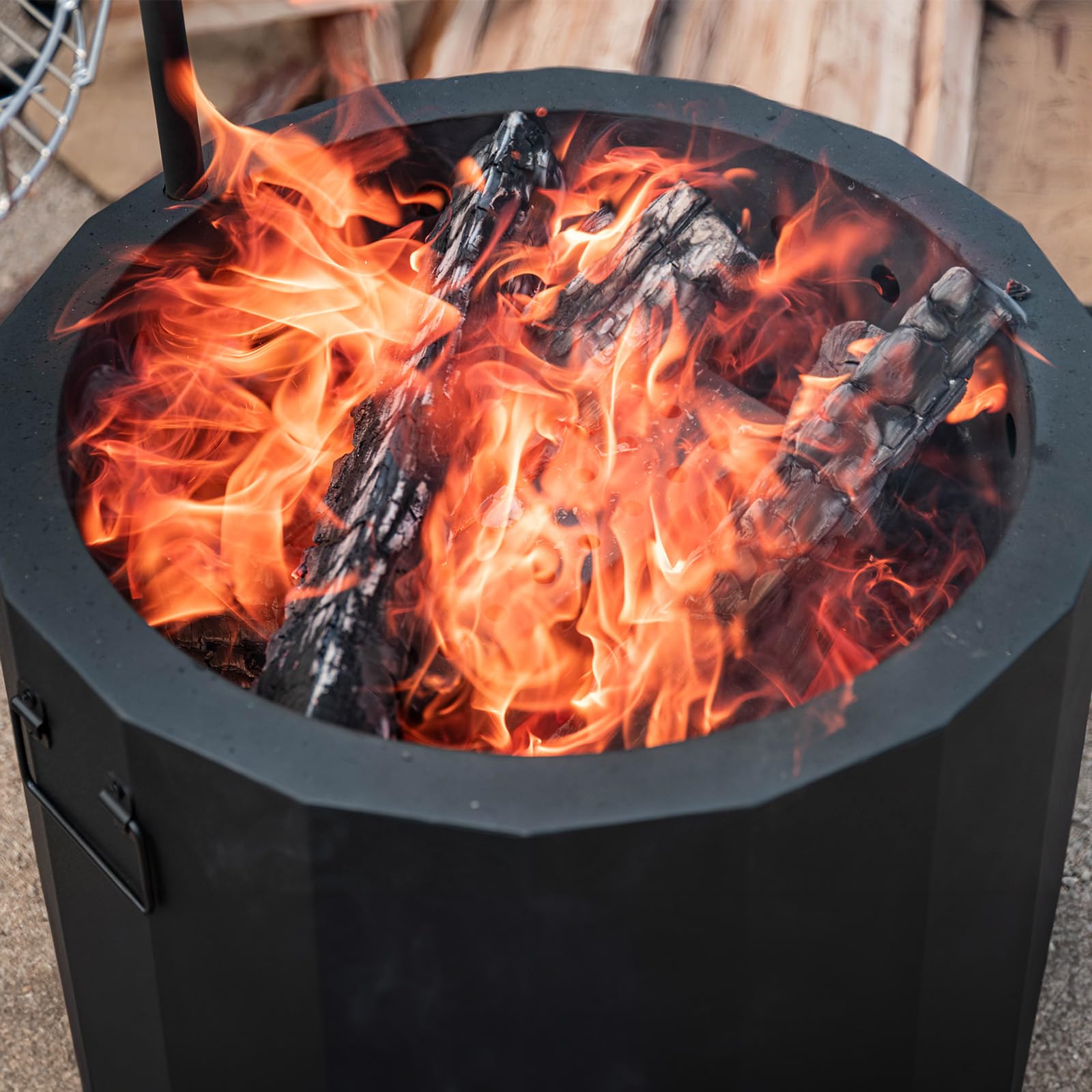 CHANGEMOORE Rauchfreie Feuerschale 50 cm, dreifache Verbrennung, Grill | Für den Außenbereich, mit abnehmbarem Aschebehälter, Feuerstellenabdeckung und Schürhakenset